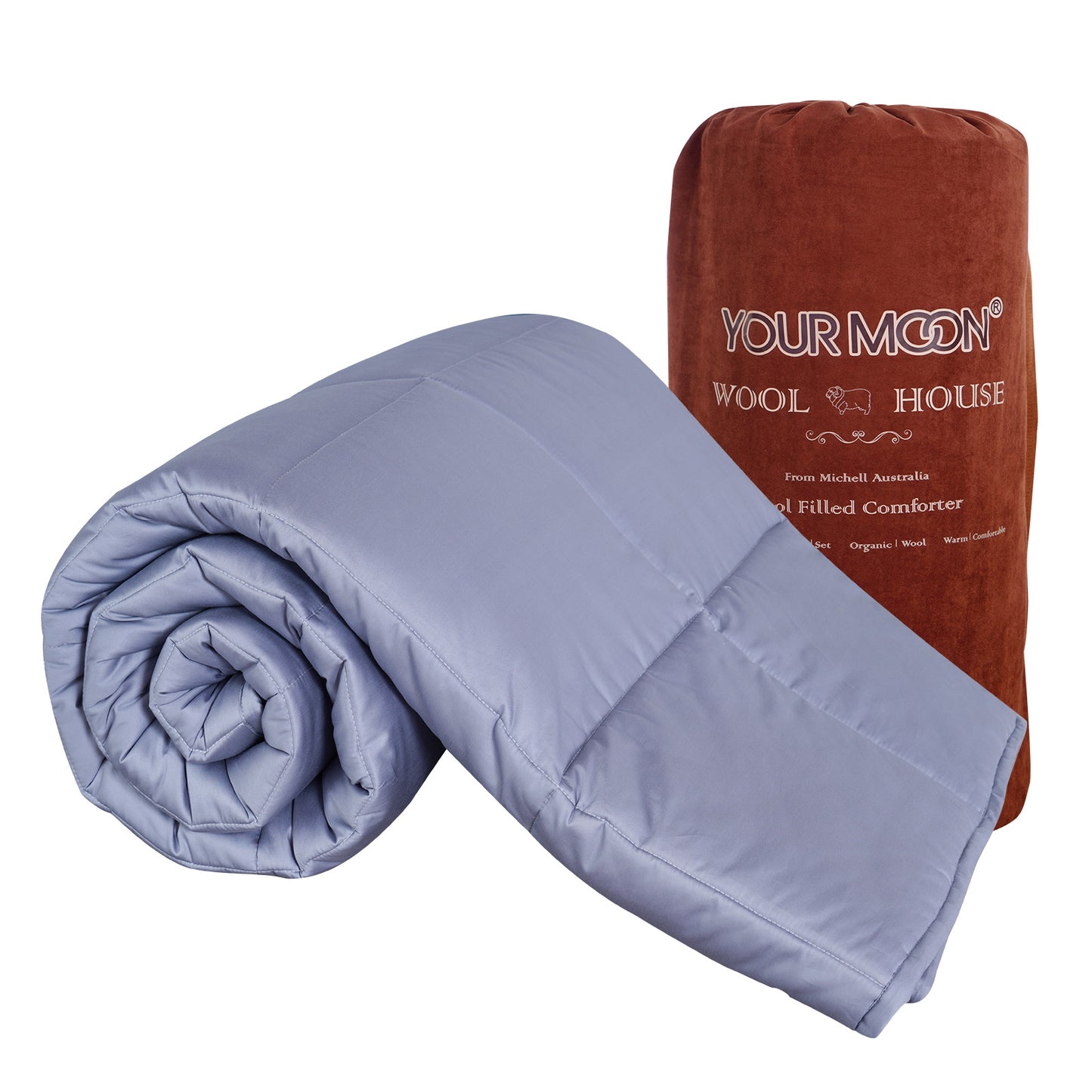 YOUR MOON Luxurious All Season Wool Comforter Queen Size 100% Natural Australian Wool Duvet, Hypoallergenic Premium Wool Filled Comforter, Noiseless Cotton Cover, Medium Weight