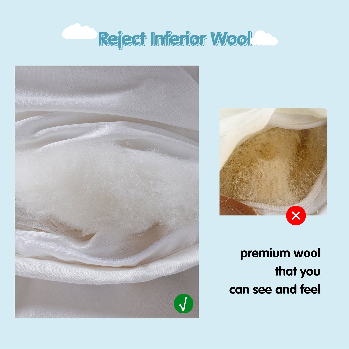 YOUR MOON Luxurious All Season Wool Comforter Queen Size 100% Natural Australian Wool Duvet, Hypoallergenic Premium Wool Filled Comforter, Noiseless Cotton Cover, Medium Weight