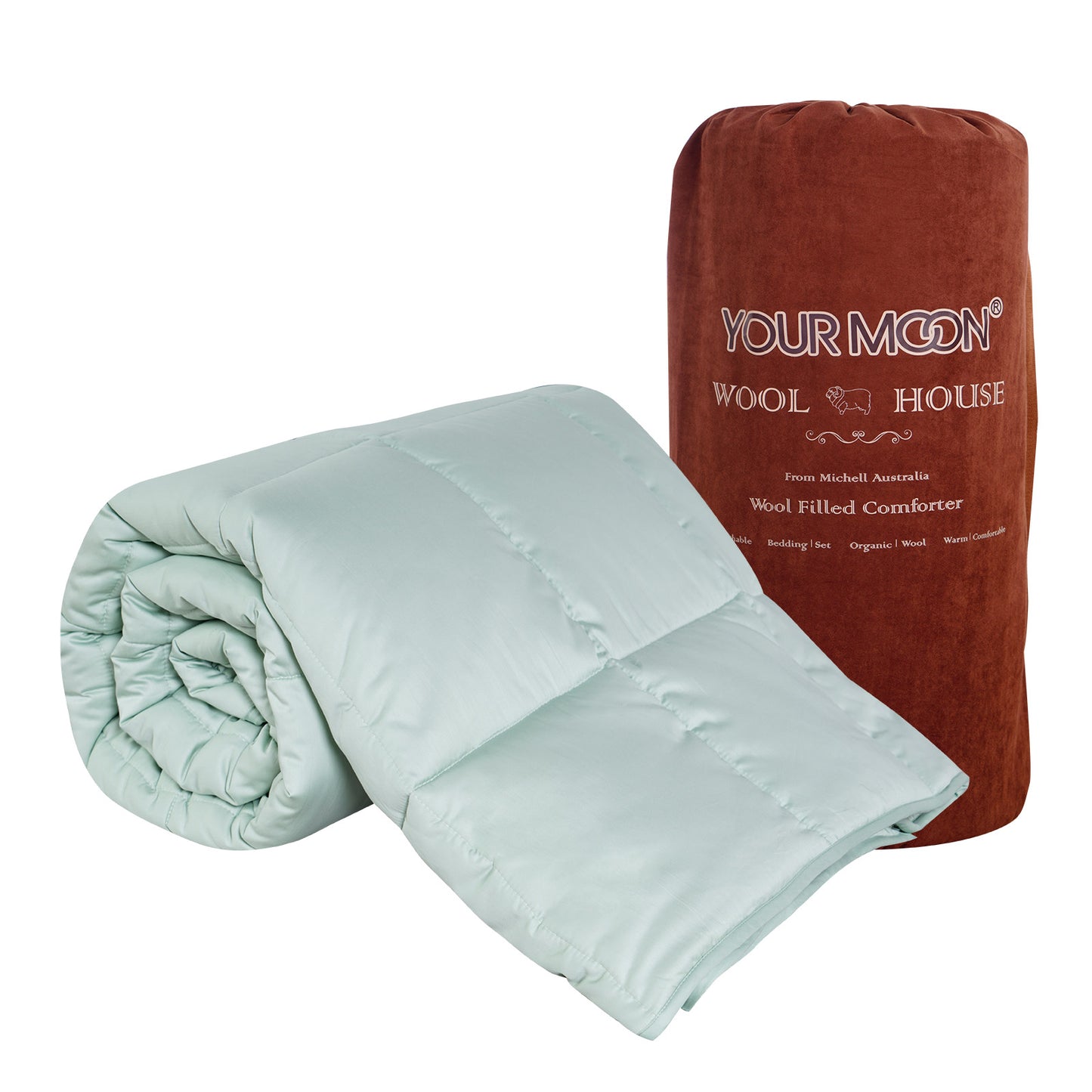 YOUR MOON Luxurious All Season Wool Comforter Queen Size 100% Natural Australian Wool Duvet, Hypoallergenic Premium Wool Filled Comforter, Noiseless Cotton Cover, Medium Weight