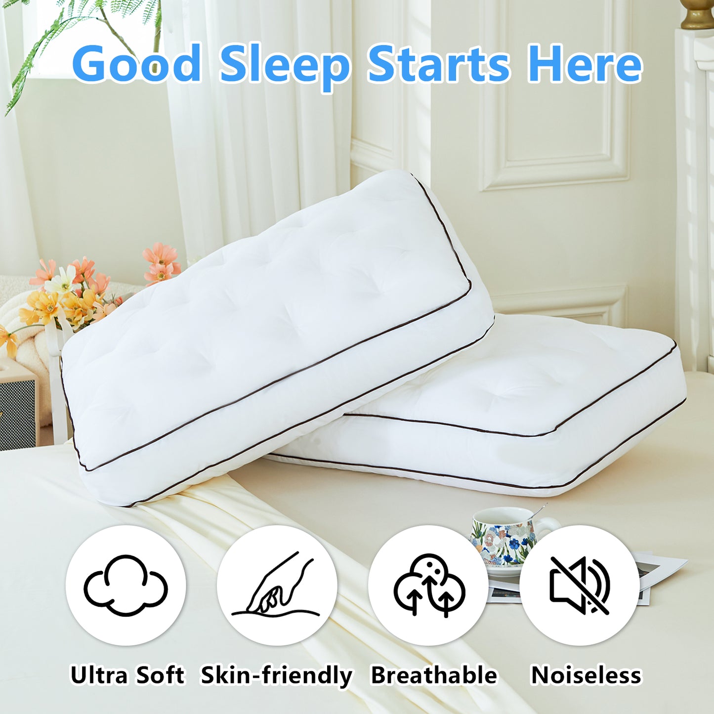 YOUR MOON Extra Soft Support Pillows Queen Size, Single Down Alternative Pillow for Sleeping, Fluffy Plush Bed Pillow, Medium Thick Luxury Pillows