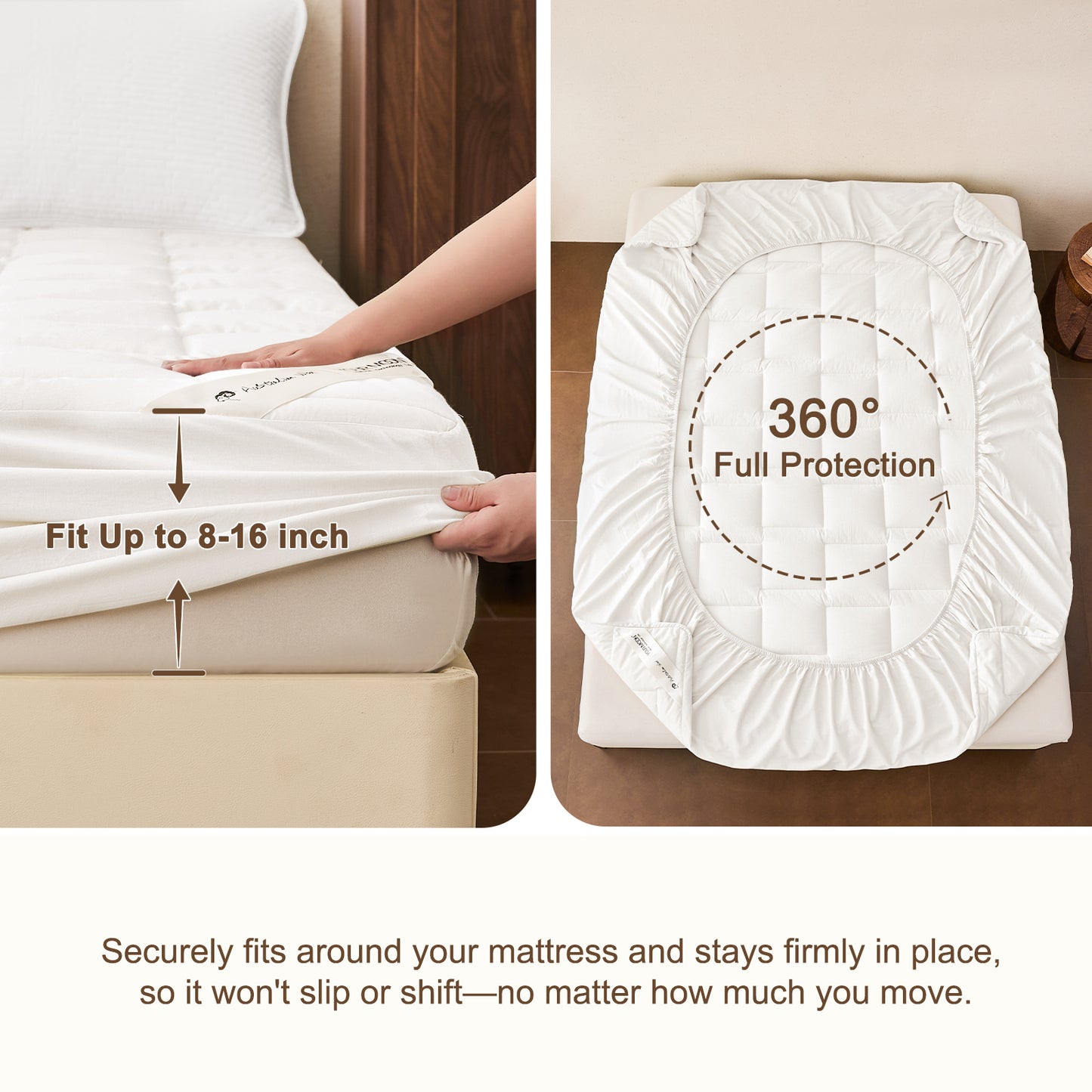 YOUR MOON Wool Mattress Pad Queen, 51% Australian Wool, 200GSM-White Natural Cotton Cover, Quilted Wool Mattress Pad, Fitted Mattress Bed Cover with 16-Inch Deep Pocket