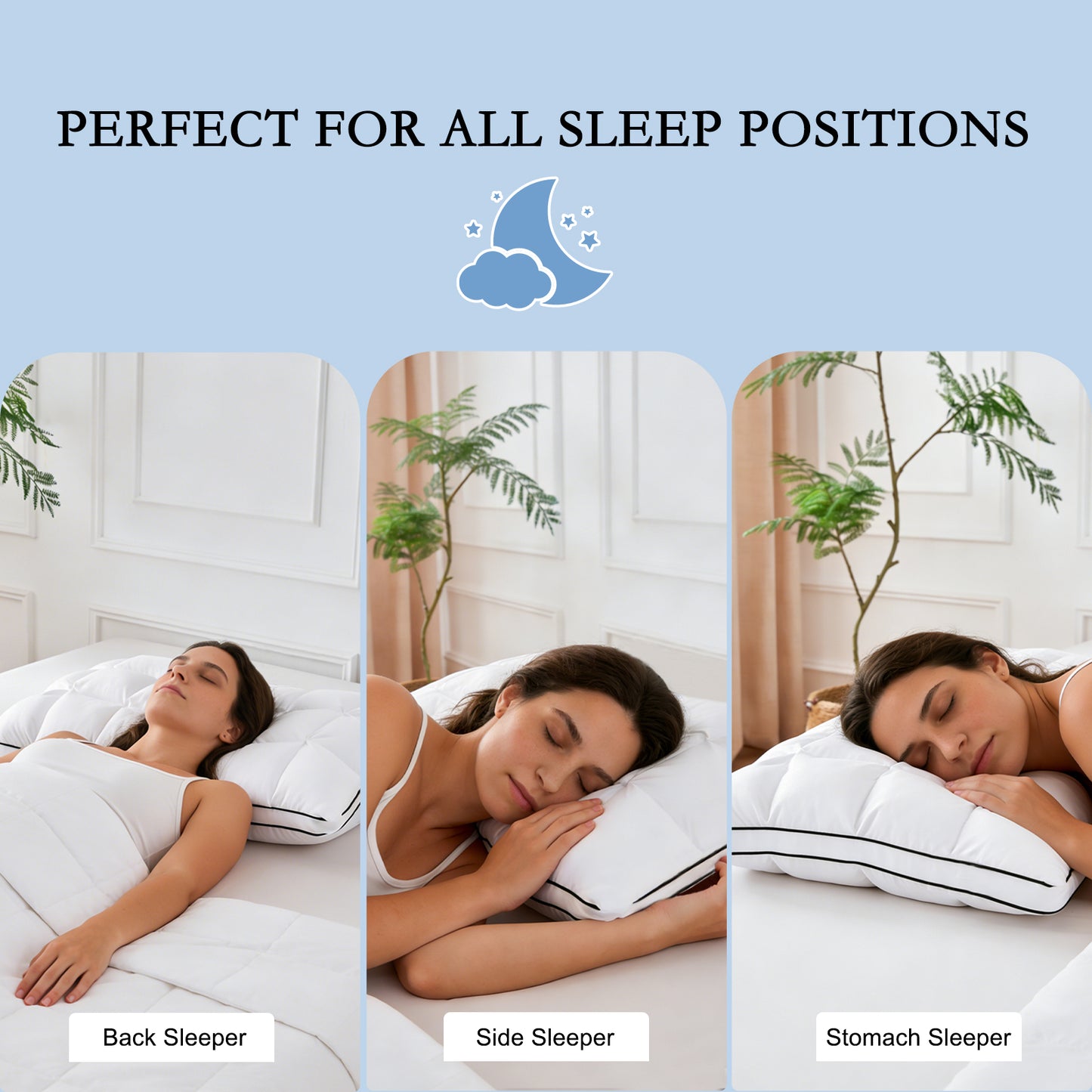 YOUR MOON Soft Support Pillow Queen Size, 100% Cotton Cover Noiseless Pillows, Fluffy Down-Alternative Pillow for Sleeping, Luxury Hotel Bed Pillows for Side Sleepers