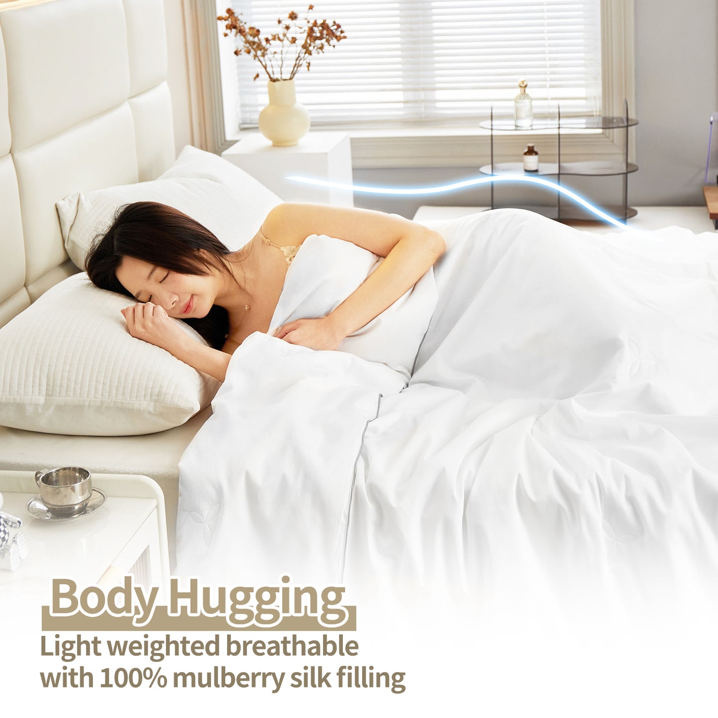 YOUR MOON Luxurious Summer/Spring Lightweight Mulberry Silk Comforter, 100% Natural Long Strand Silk Fill Duvet Blankets, Luxury Silk Bedding Summer, Noiseless Cotton Shell