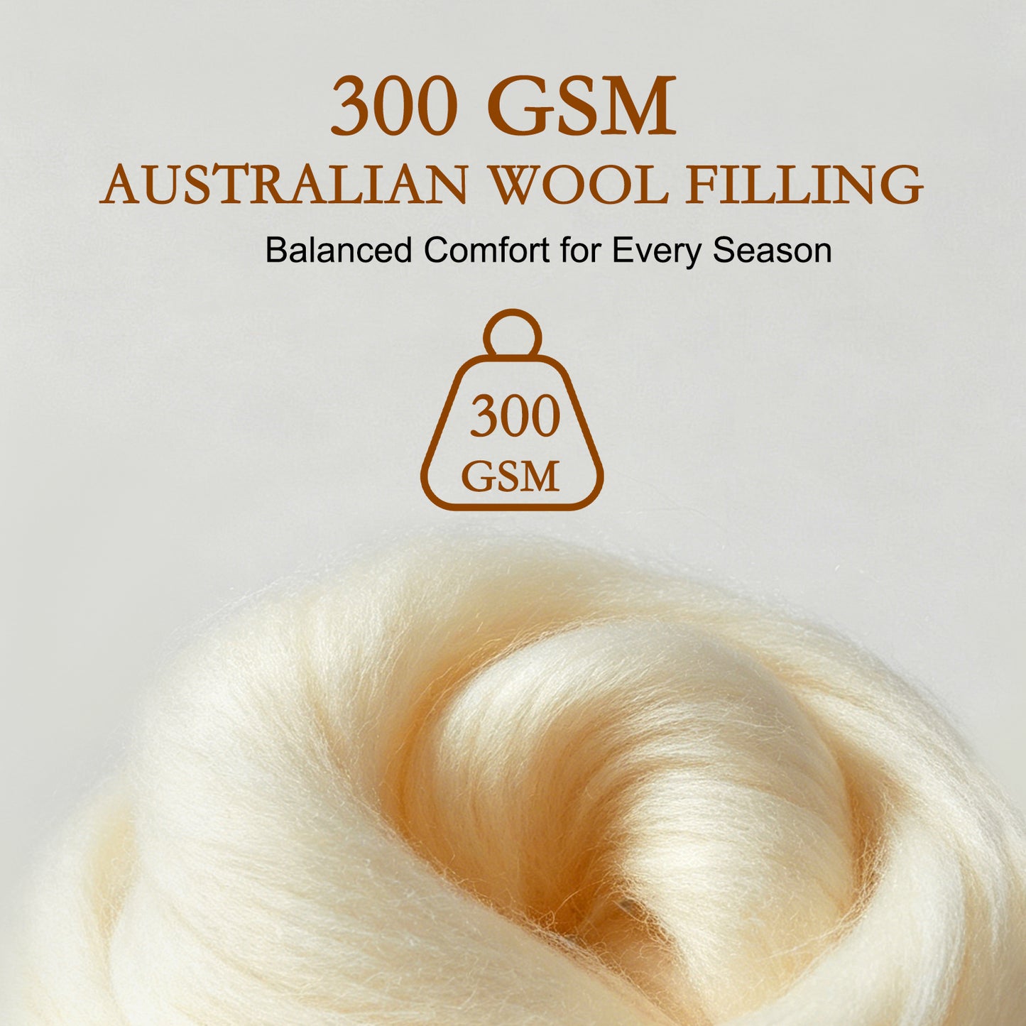 YOUR MOON All Season Wool Comforter Queen Size, Cotton Shell, White 100% Australian Wool Filling, 300 GSM Medium Weight, Soft Breathable Wool Duvet Insert for Year-Round Use, 90 x 90 in