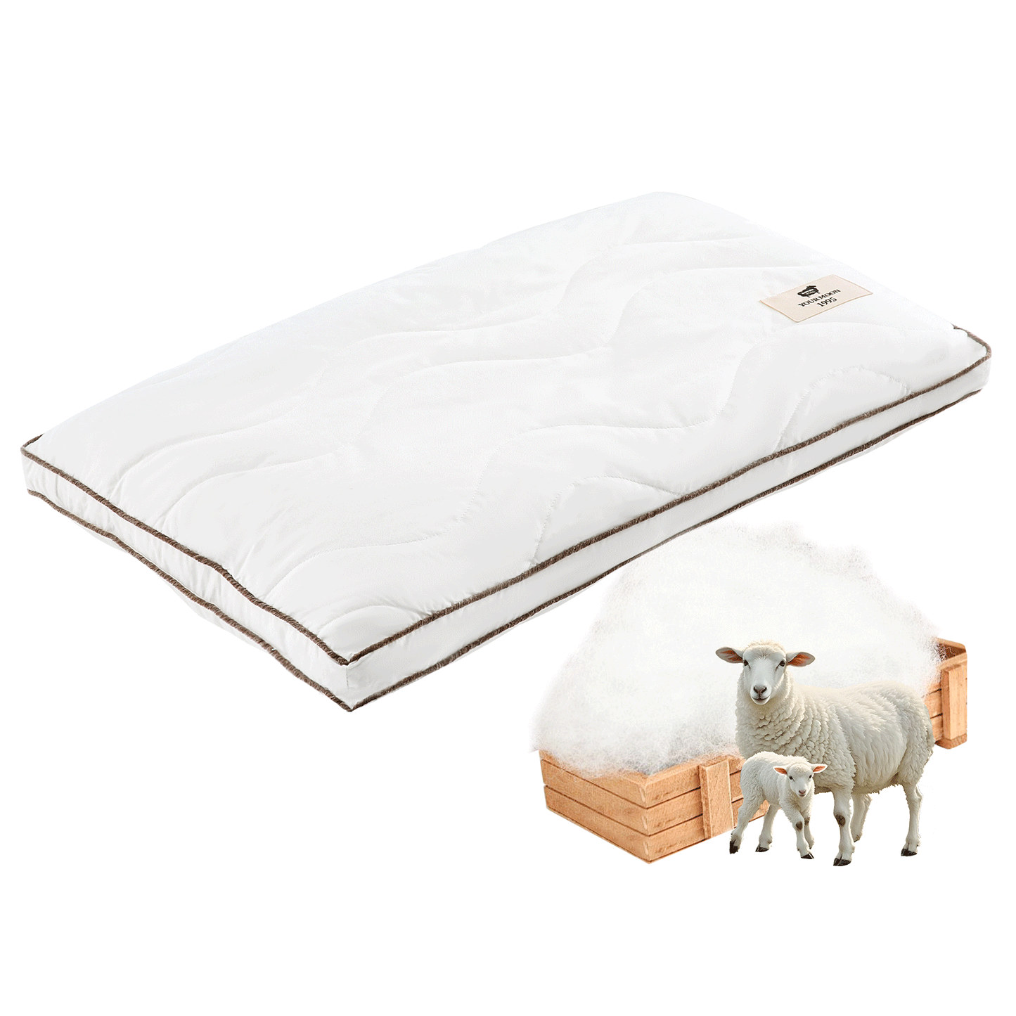 YOUR MOON Natural Wool Pillow Queen Size, Flat & Thin Wool Pillow for Sleeping, Low-Loft Bed Pillows for Back and Stomach Sleepers, Breathable Cotton Cover