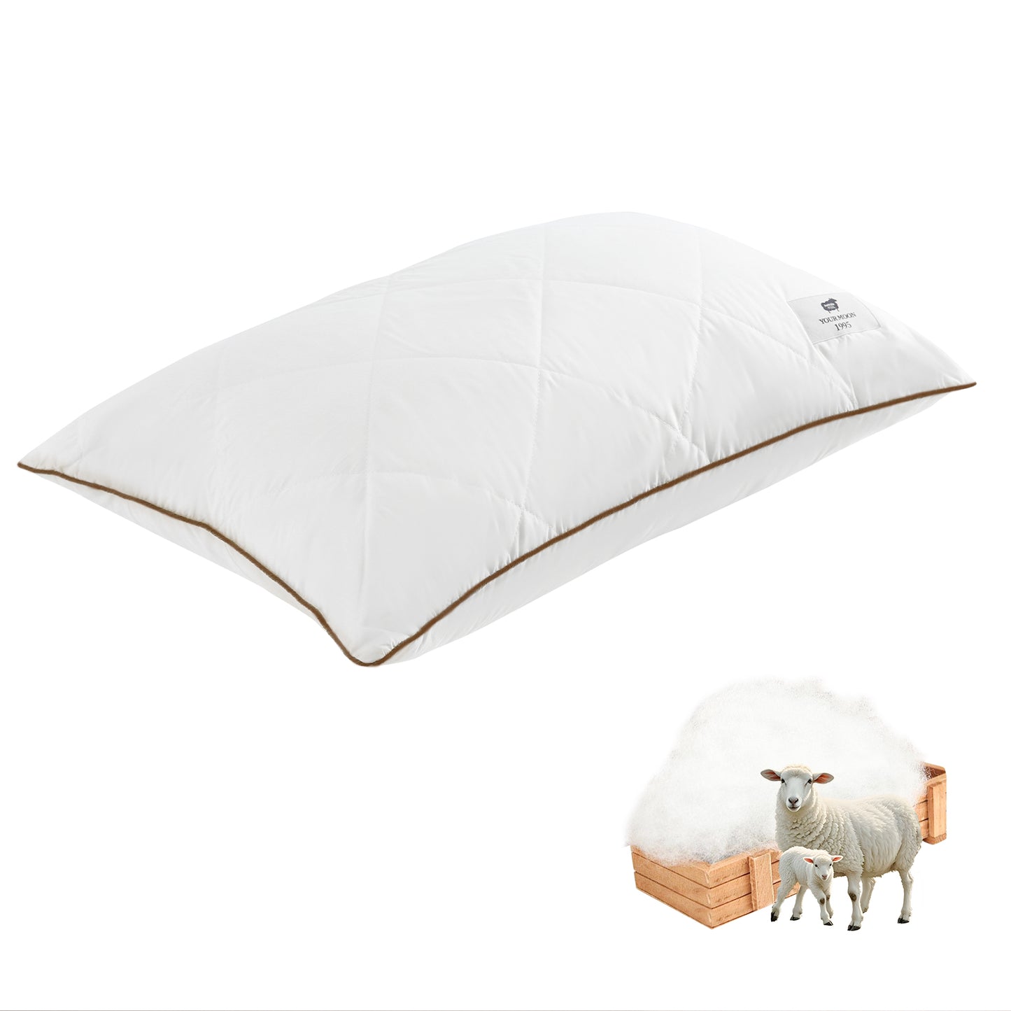 YOUR MOON Soft Natural Wool Pillow Queen Size, Fluffy Down Alternative Pillows for Side Sleeper, Support Gusseted Bed Pillow for Sleeping, 100% Cotton Cover