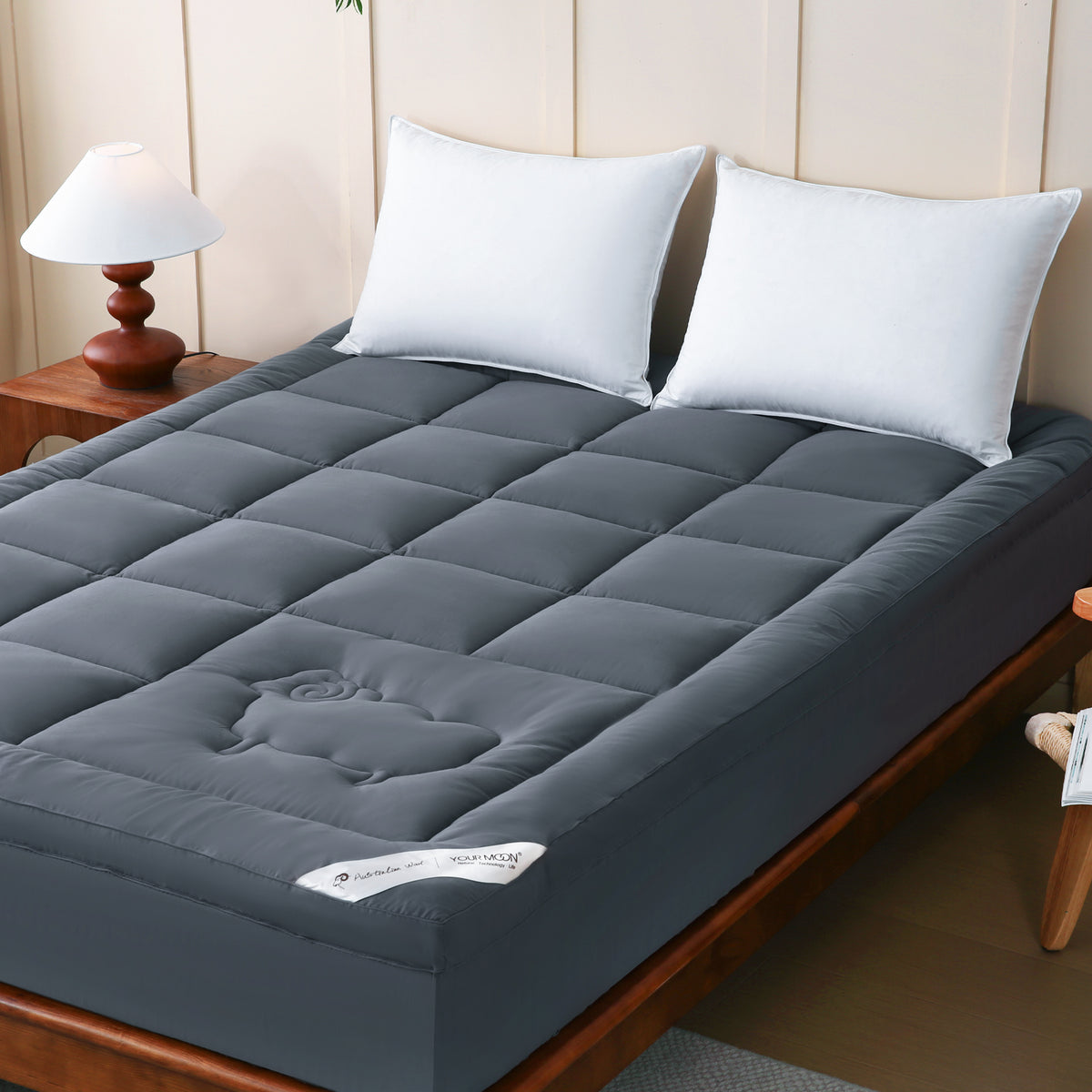 YOUR MOON 100% Wool Mattress Topper Queen, 800 GSM, White Thick Pillow Top Mattress Pad, Australian Wool, Natural Cotton Cover, 16-Inch Deep Pocket, Queen Bed Topper