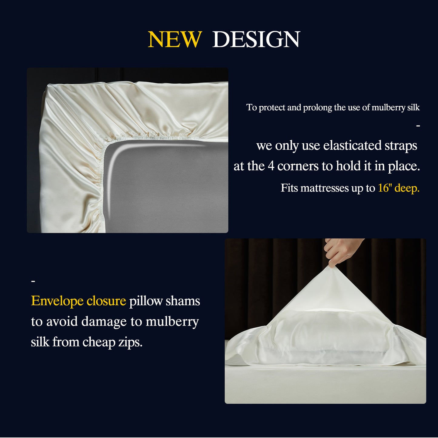 YOUR MOON 100% Mulberry Silk Sheets Set 4 Pcs, 25 Momme Mulberry Silk Bed Sheets, Ultra Soft Luxury Bedding Sets, 1 Silk Fitted Sheet, 1 Silk Flat Sheet, 2 Silk Pillow Shams