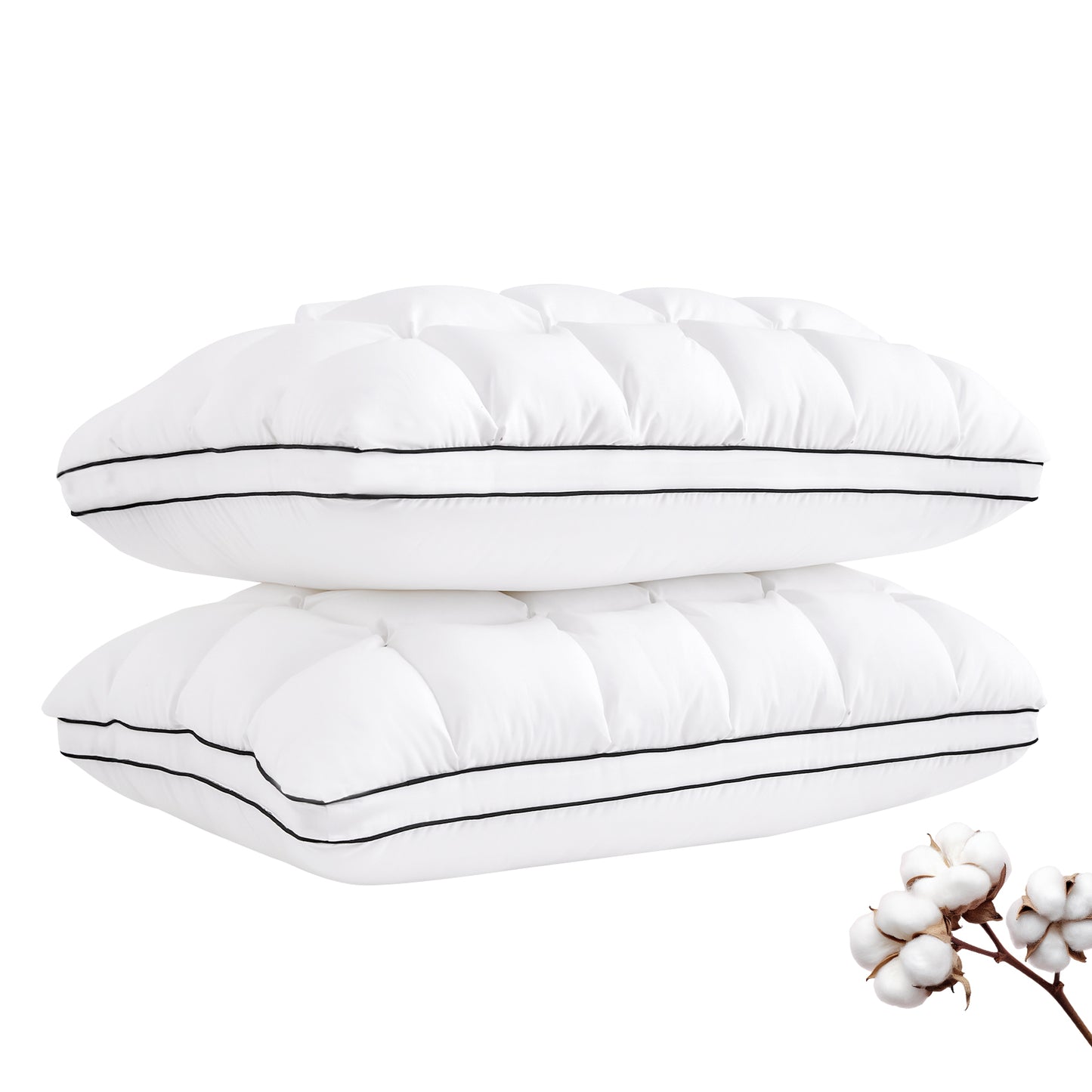 YOUR MOON Soft Support Pillow Queen Size, 100% Cotton Cover Noiseless Pillows, Fluffy Down-Alternative Pillow for Sleeping, Luxury Hotel Bed Pillows for Side Sleepers