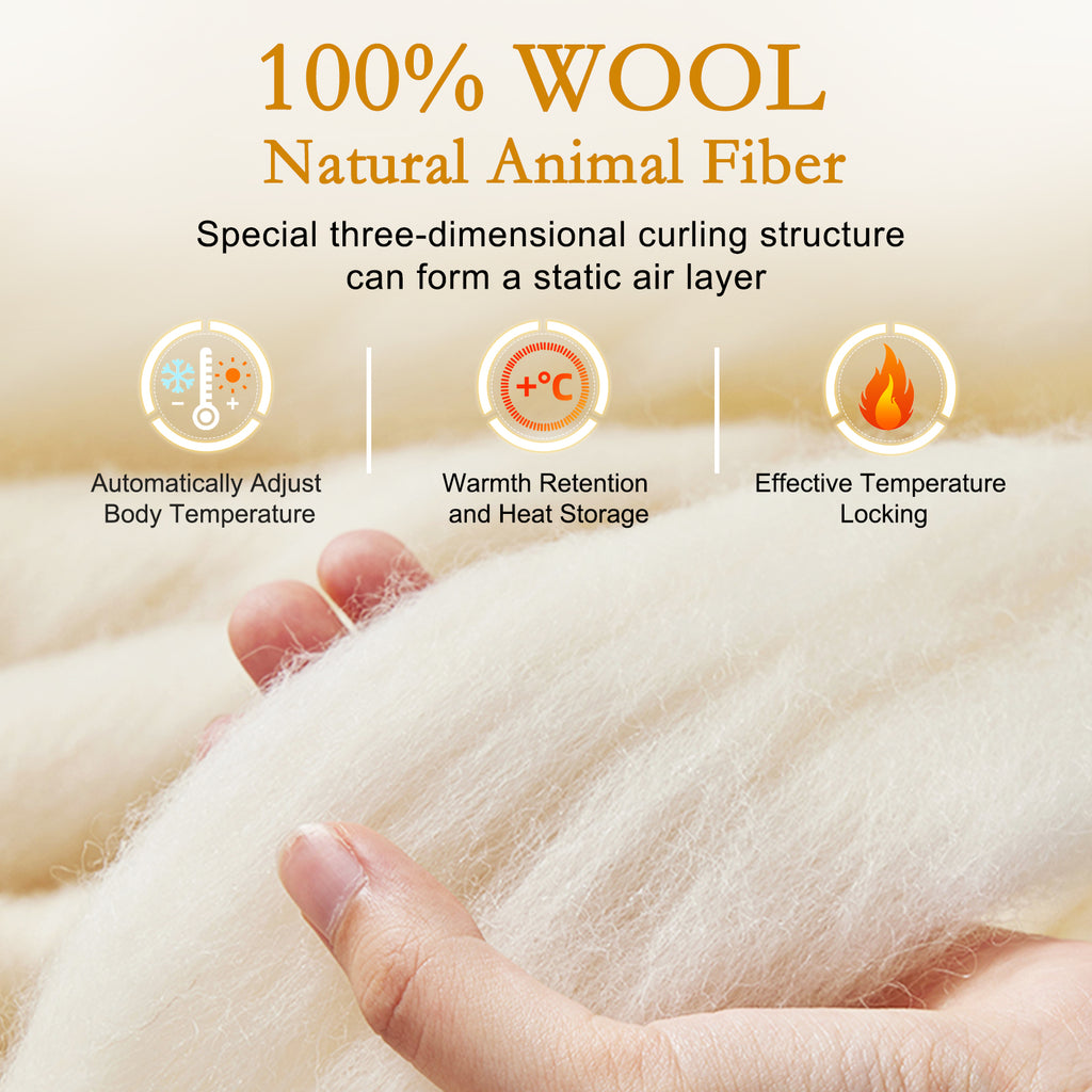 YOUR MOON Luxurious All Season Wool Comforter Queen Size 100% Natural Australian Lamb Wool Duvet, Hypoallergenic Premium Wool Filled Comforter, Noiseless Cotton Cover, Medium Weight