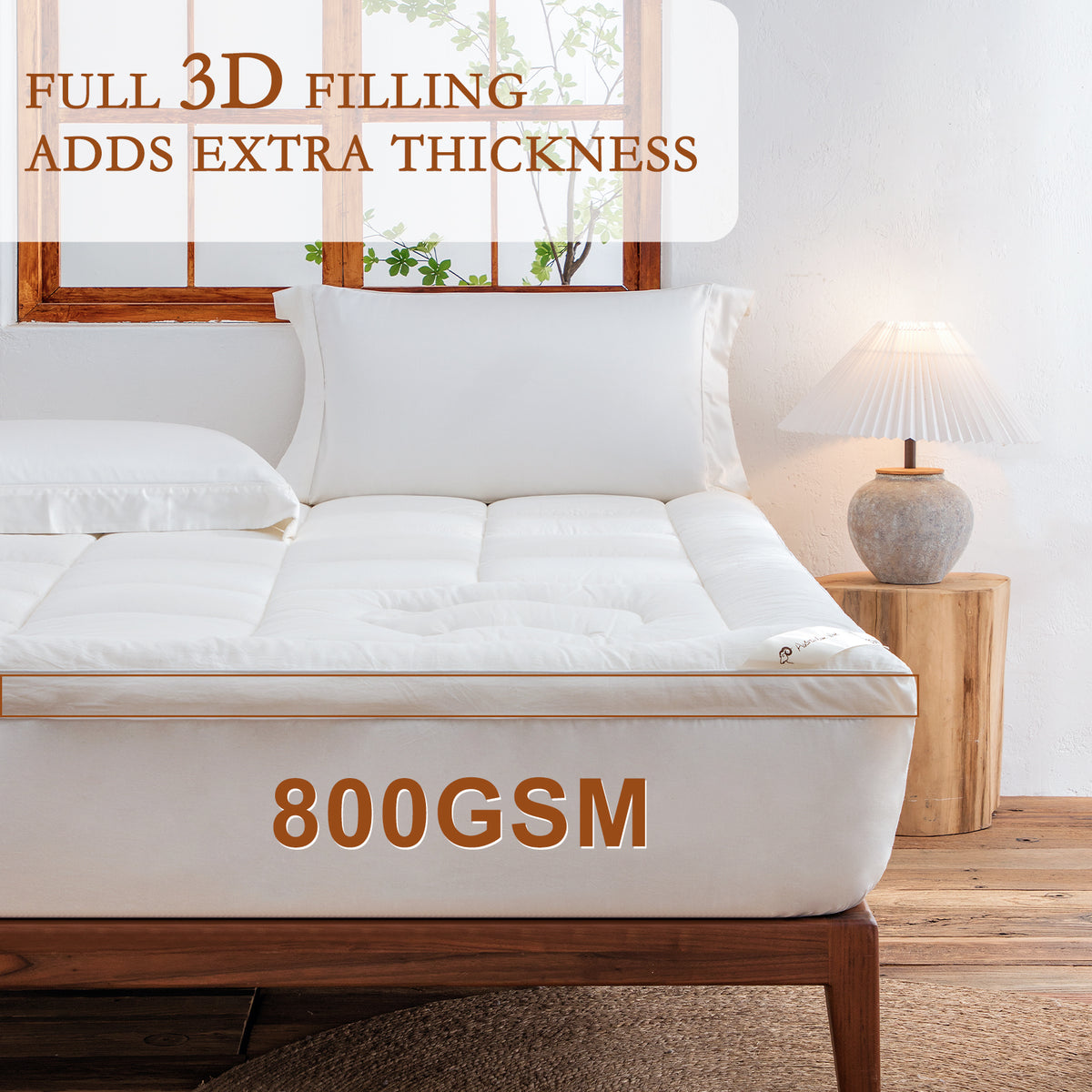 YOUR MOON 100% Wool Mattress Topper Queen, 800 GSM, White Thick Pillow Top Mattress Pad, Australian Wool, Natural Cotton Cover, 16-Inch Deep Pocket, Queen Bed Topper