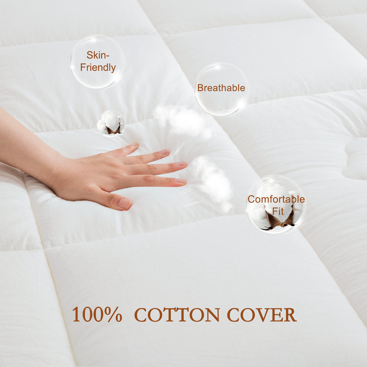 YOUR MOON 100% Wool Mattress Topper Queen, 800 GSM, White Thick Pillow Top Mattress Pad, Australian Wool, Natural Cotton Cover, 16-Inch Deep Pocket, Queen Bed Topper