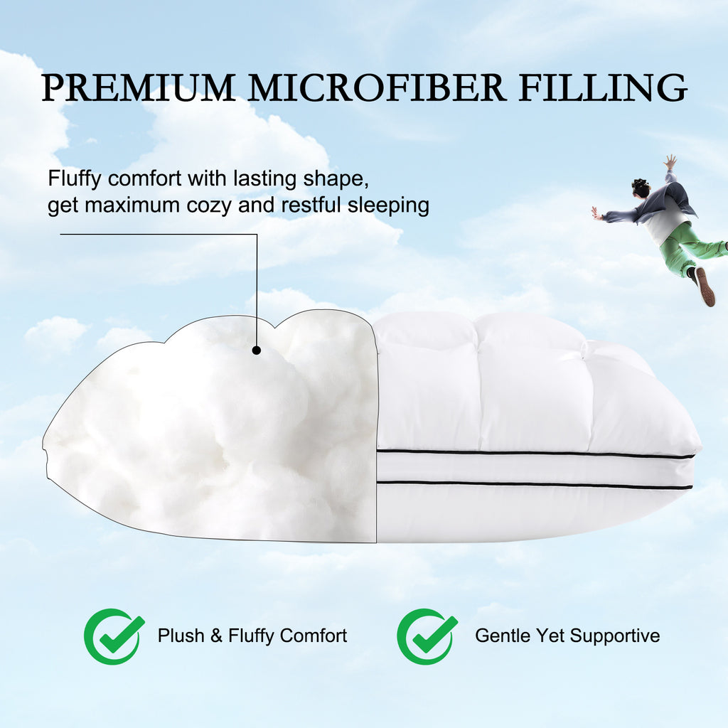 YOUR MOON Soft Support Pillow Queen Size, 100% Cotton Cover Noiseless Pillows, Fluffy Down-Alternative Pillow for Sleeping, Luxury Hotel Bed Pillows for Side Sleepers