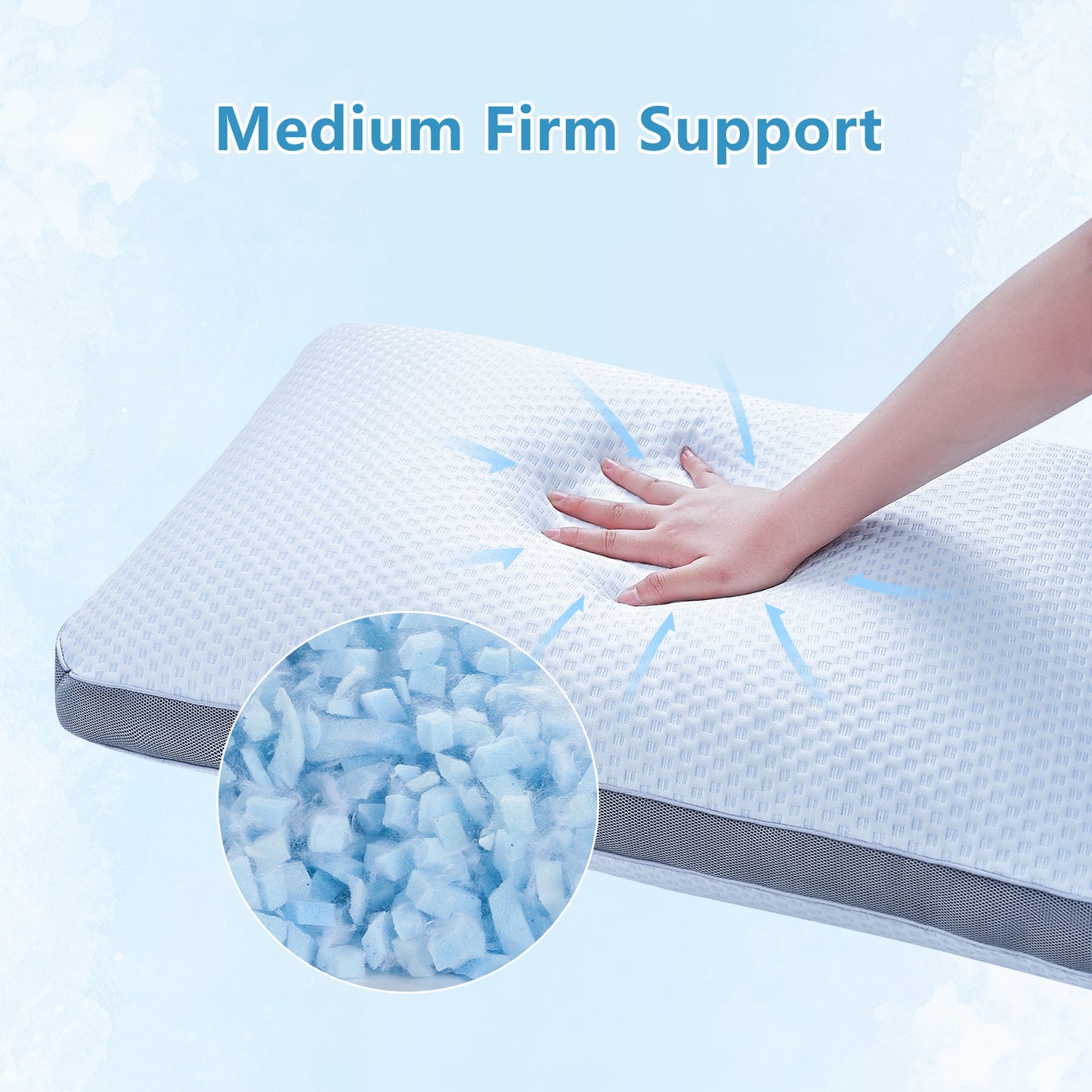 YOUR MOON Shredded Memory Foam Pillow for Sleeping Cooling Bed Pillows Standard Size, Medium Firm Pillow, Adjustable Loft Cooling Pillow for Hot Sleepers