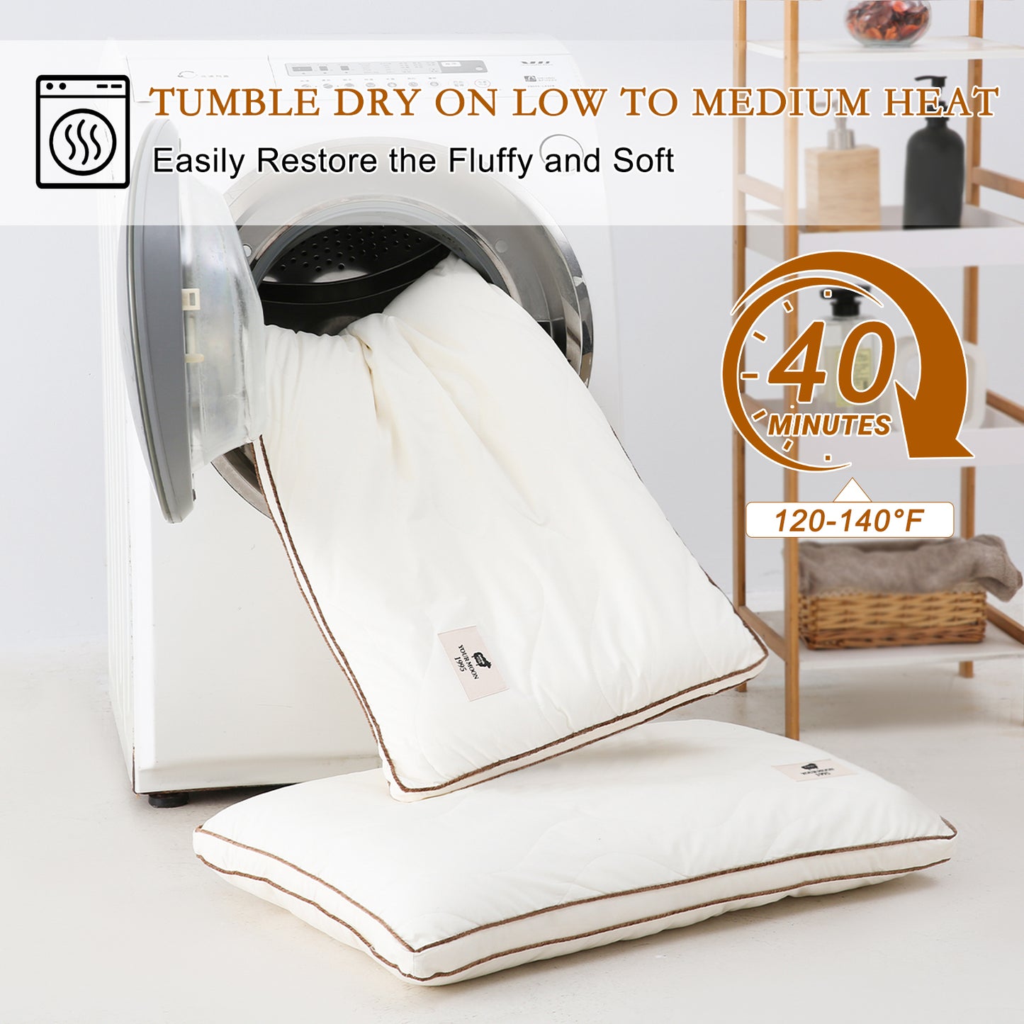 YOUR MOON Natural Wool Pillow Queen Size, Flat & Thin Wool Pillow for Sleeping, Low-Loft Bed Pillows for Back and Stomach Sleepers, Breathable Cotton Cover