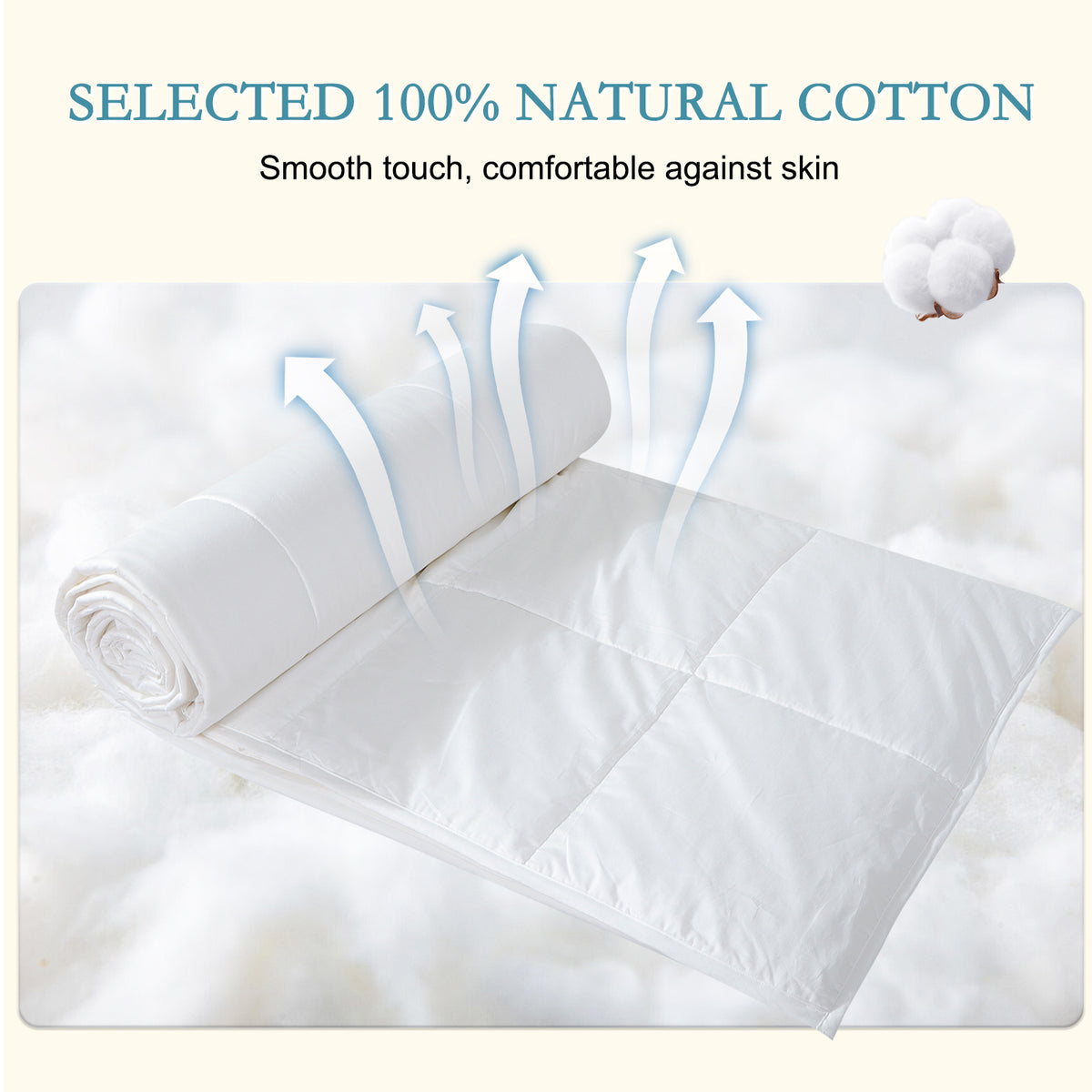 YOUR MOON Luxurious Lightweight Summer Wool Comforter, Smooth Cooling Thin Comforter/Duvet Insert, 100% Natural Australian Wool Filled Comforter Blanket, Noiseless Cotton Shell