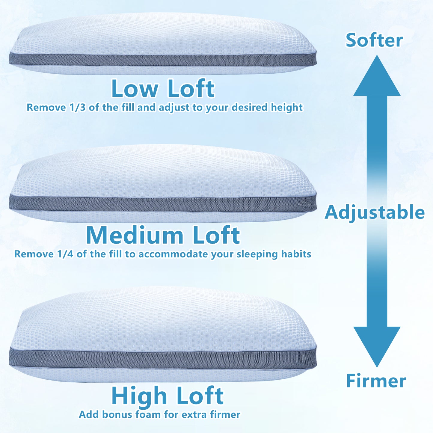 YOUR MOON Shredded Memory Foam Pillow for Sleeping Cooling Bed Pillows Standard Size, Medium Firm Pillow, Adjustable Loft Cooling Pillow for Hot Sleepers