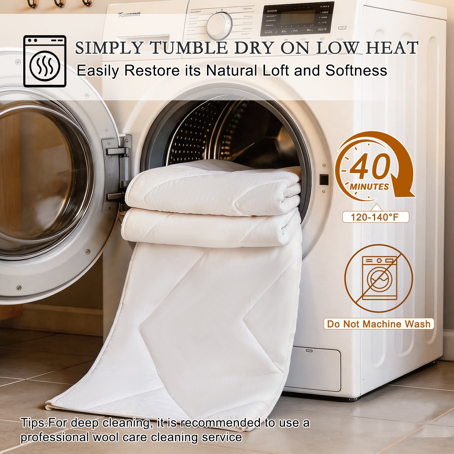 YOUR MOON Lightweight Wool Comforter Queen, Cotton Shell, White 100% Natural Australian Wool Filling, 100 GSM Summer Weight Thin Wool Duvet Insert for Warm-Weather