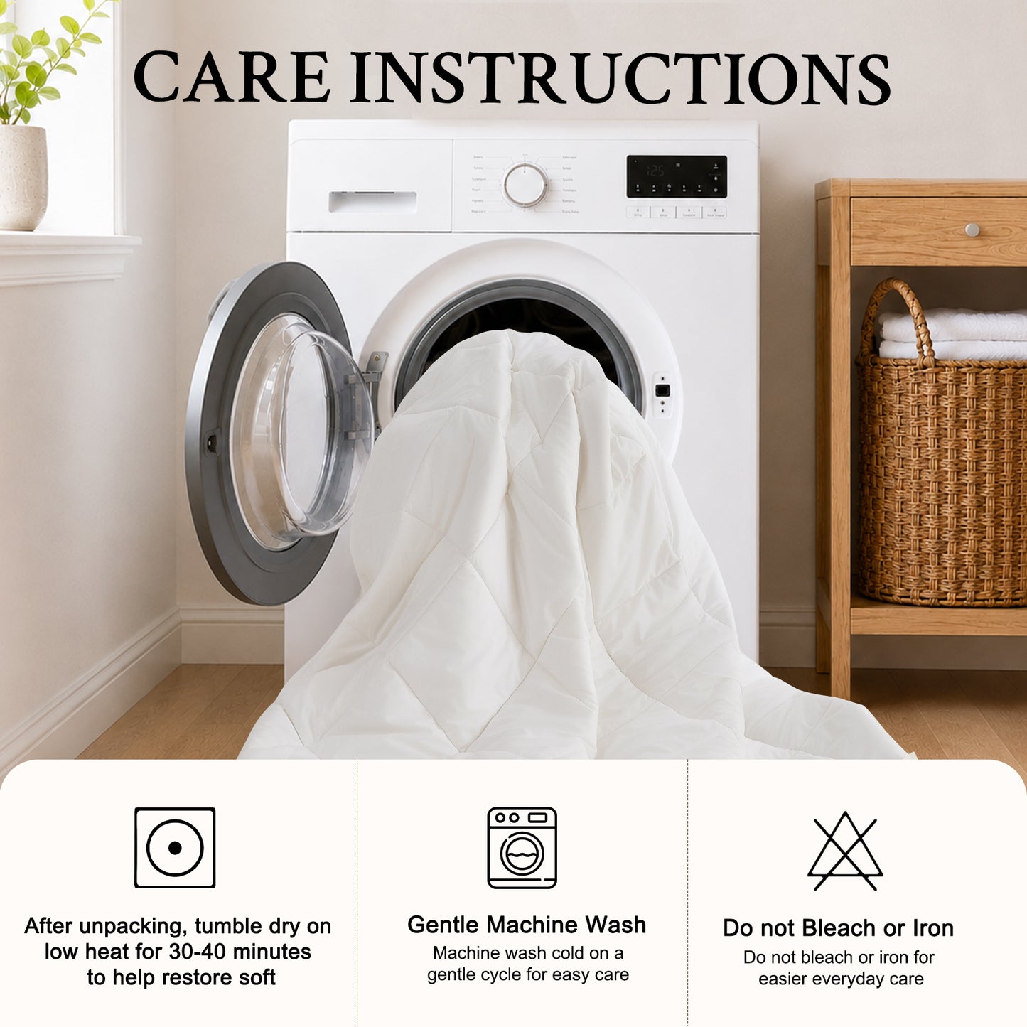 YOUR MOON Machine Washable Wool Comforter Queen, All Season, White 100% Australian Long-Staple Wool Filling, Noiseless Cotton Shell, 300 GSM Medium weight, Wool Duvet Insert for Year-Round