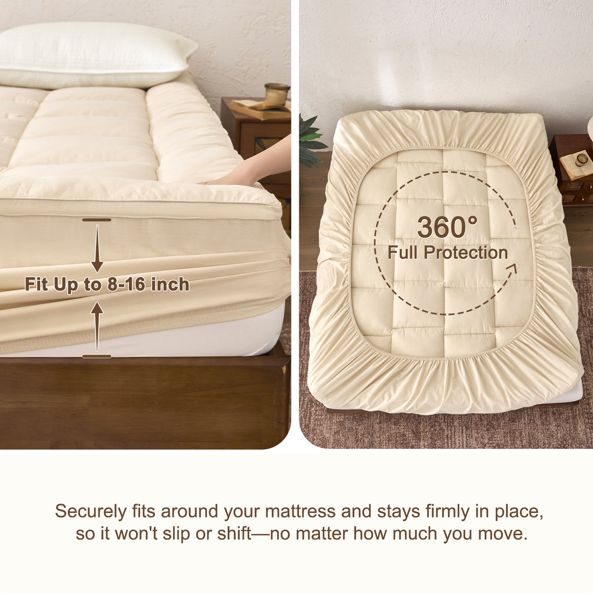 YOUR MOON Wool Mattress Topper Queen, 51% Australian Wool, 800GSM-Off White Natural Cotton Cover, Quilted Wool Mattress Pad, Fitted Mattress Bed Cover with 16-Inch Deep Pocket