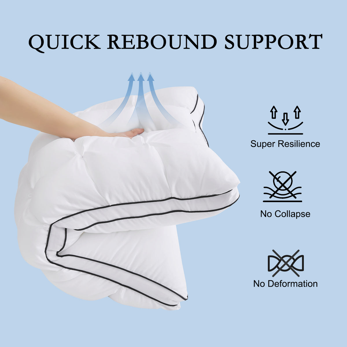 YOUR MOON Soft Support Pillow Queen Size, 100% Cotton Cover Noiseless Pillows, Fluffy Down-Alternative Pillow for Sleeping, Luxury Hotel Bed Pillows for Side Sleepers