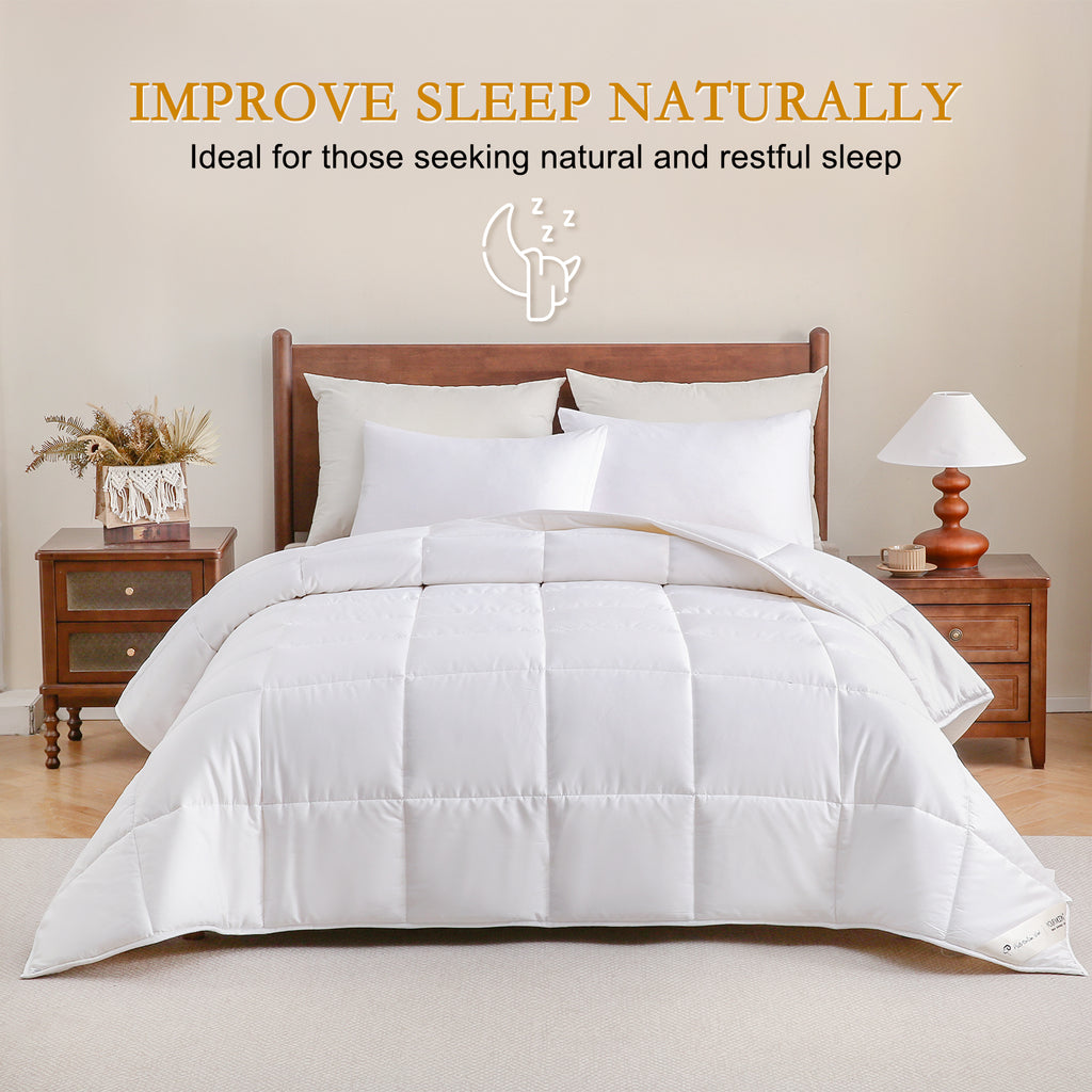 YOUR MOON Luxurious All Season Wool Comforter Queen Size 100% Natural Australian Lamb Wool Duvet, Hypoallergenic Premium Wool Filled Comforter, Noiseless Cotton Cover, Medium Weight