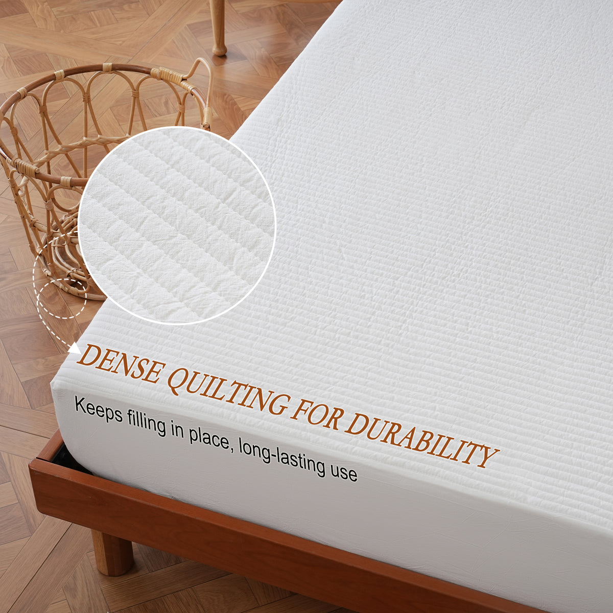 YOUR MOON 100% Wool Mattress Pad Queen, Natural Cotton Cover, White 200 GSM Australian Wool Filling, Quilted Wool Mattress Pad, Fitted Mattress Bed Cover with 16-Inch Deep Pocket