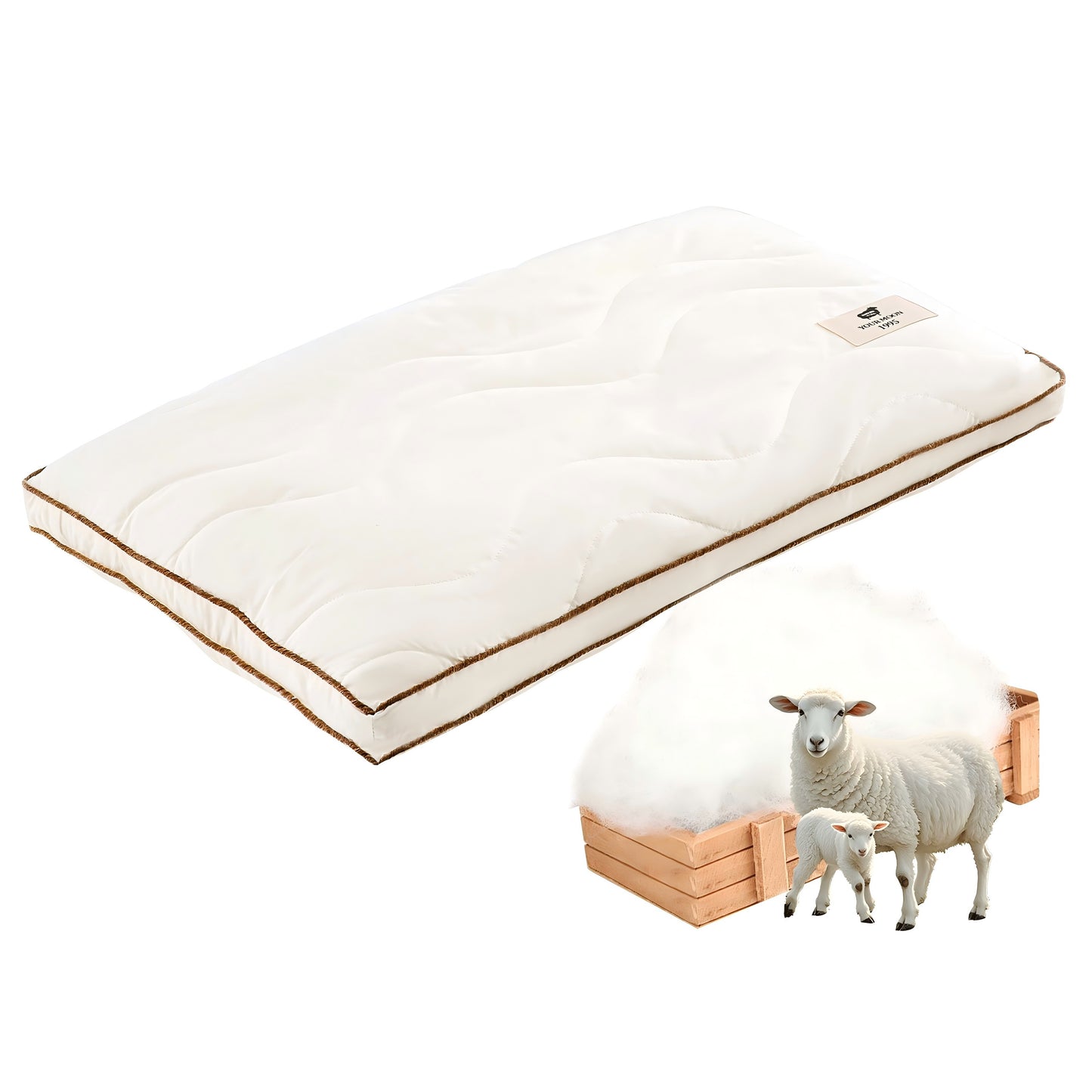 YOUR MOON Natural Wool Pillow Queen Size, Flat & Thin Wool Pillow for Sleeping, Low-Loft Bed Pillows for Back and Stomach Sleepers, Breathable Cotton Cover