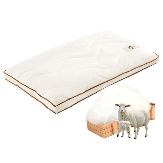 YOUR MOON Natural Wool Pillow Queen Size, Flat & Thin Wool Pillow for Sleeping, Low-Loft Bed Pillows for Back and Stomach Sleepers, Breathable Cotton Cover