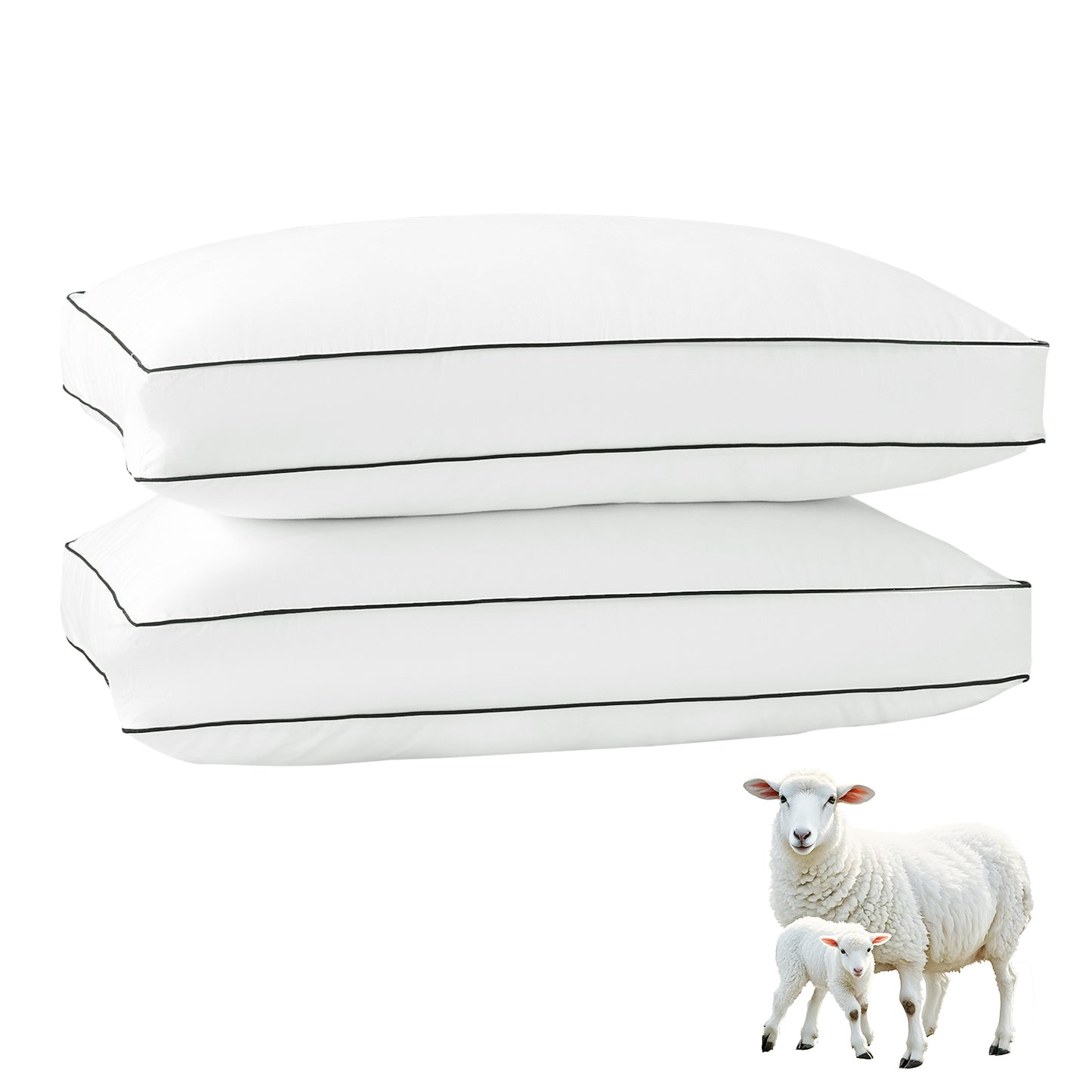 YOUR MOON Natural Soft Wool Pillow Queen Size, Fluffy Thick Australian Wool & Down Alternative Pillow for Sleeping, 100% Cotton Cover, Support Gusseted Bed Pillows for Side Sleeper