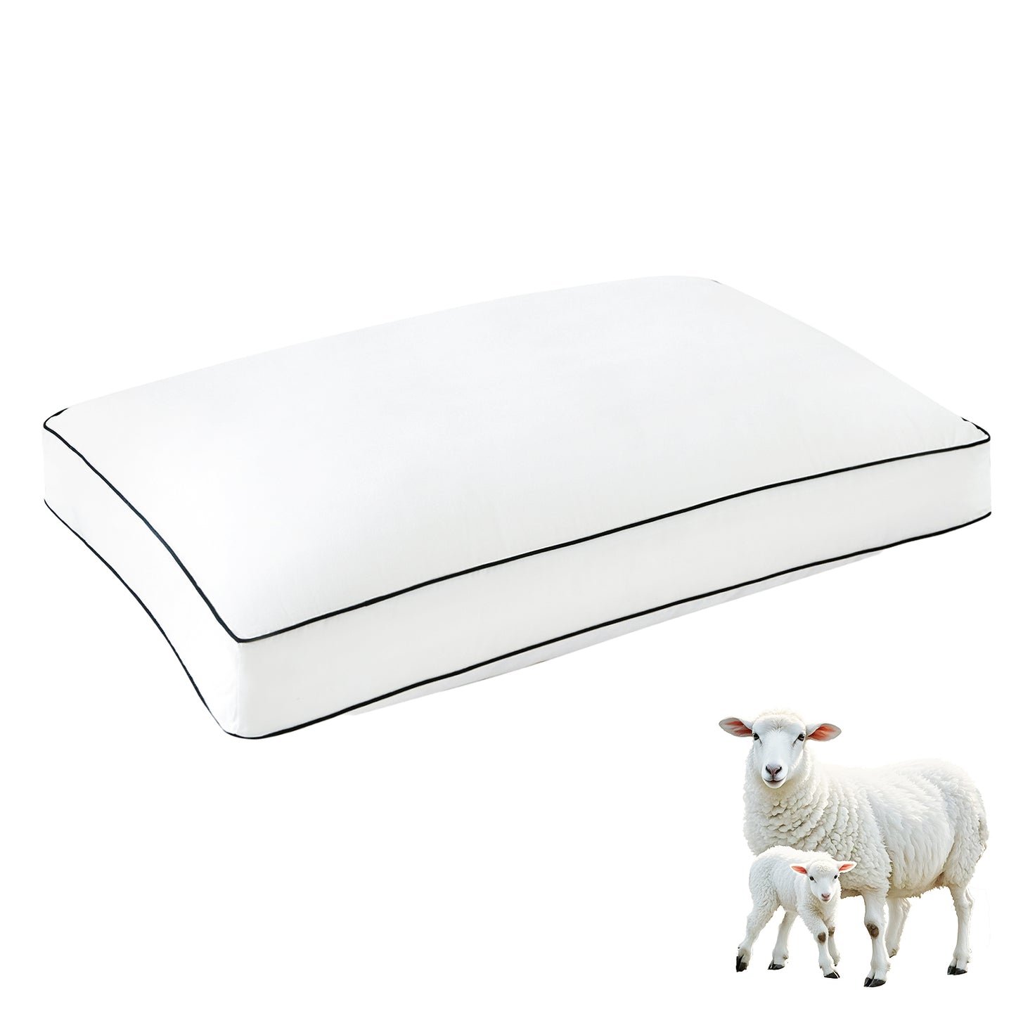 YOUR MOON Natural Soft Wool Pillow Queen Size, Fluffy Thick Australian Wool & Down Alternative Pillow for Sleeping, 100% Cotton Cover, Support Gusseted Bed Pillows for Side Sleeper