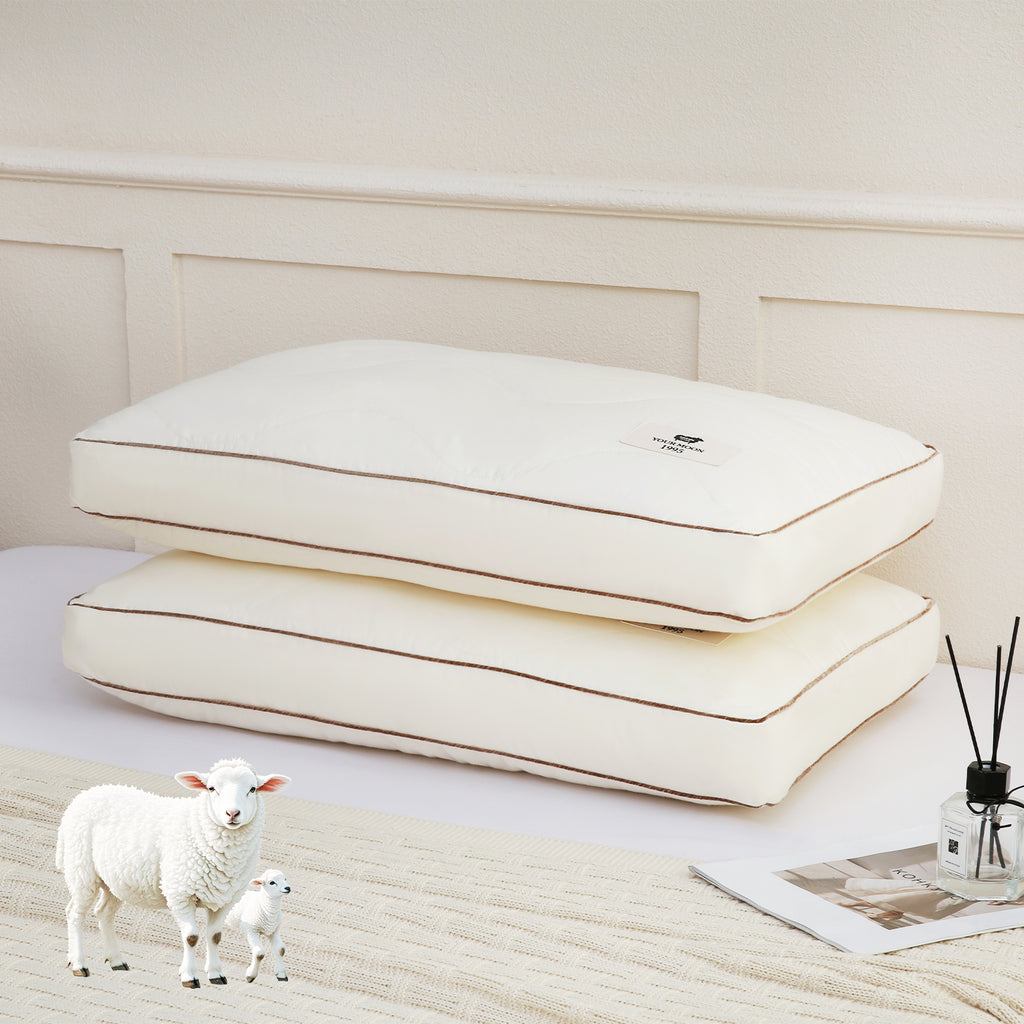 YOUR MOON Support Wool Pillow Queen Size Set of 2 (Off White) Natural Premium Australian Wool & Down Alternative Filling, 100% Cotton Cover, Soft Breathable Wool Bed Pillow