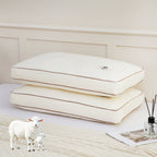 YOUR MOON Support Wool Pillow Queen Size Set of 2 (Off White) Natural Premium Australian Wool & Down Alternative Filling, 100% Cotton Cover, Soft Breathable Wool Bed Pillow