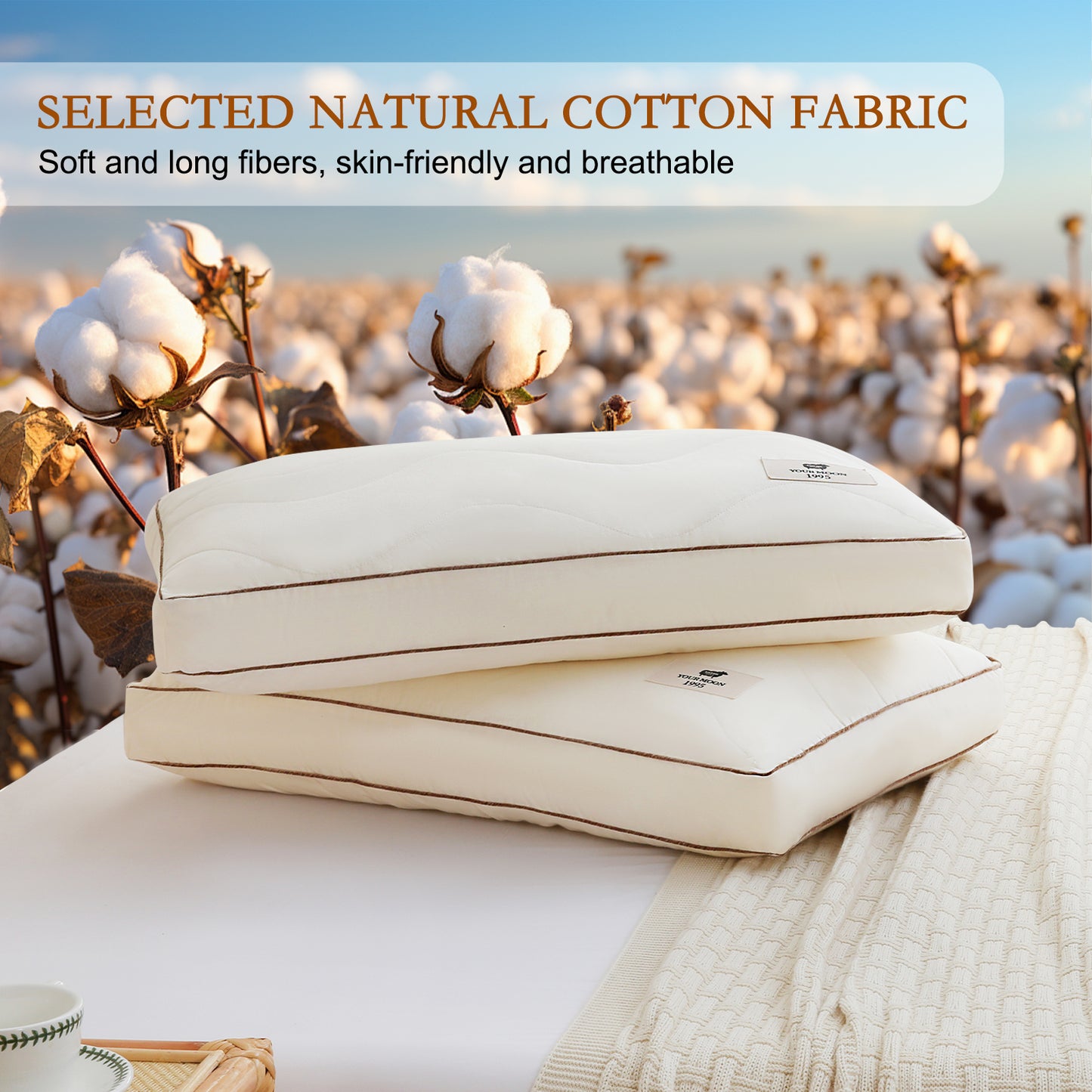 YOUR MOON Support Wool Pillow Queen Size Set of 2 (Off White) Natural Premium Australian Wool & Down Alternative Filling, 100% Cotton Cover, Soft Breathable Wool Bed Pillow