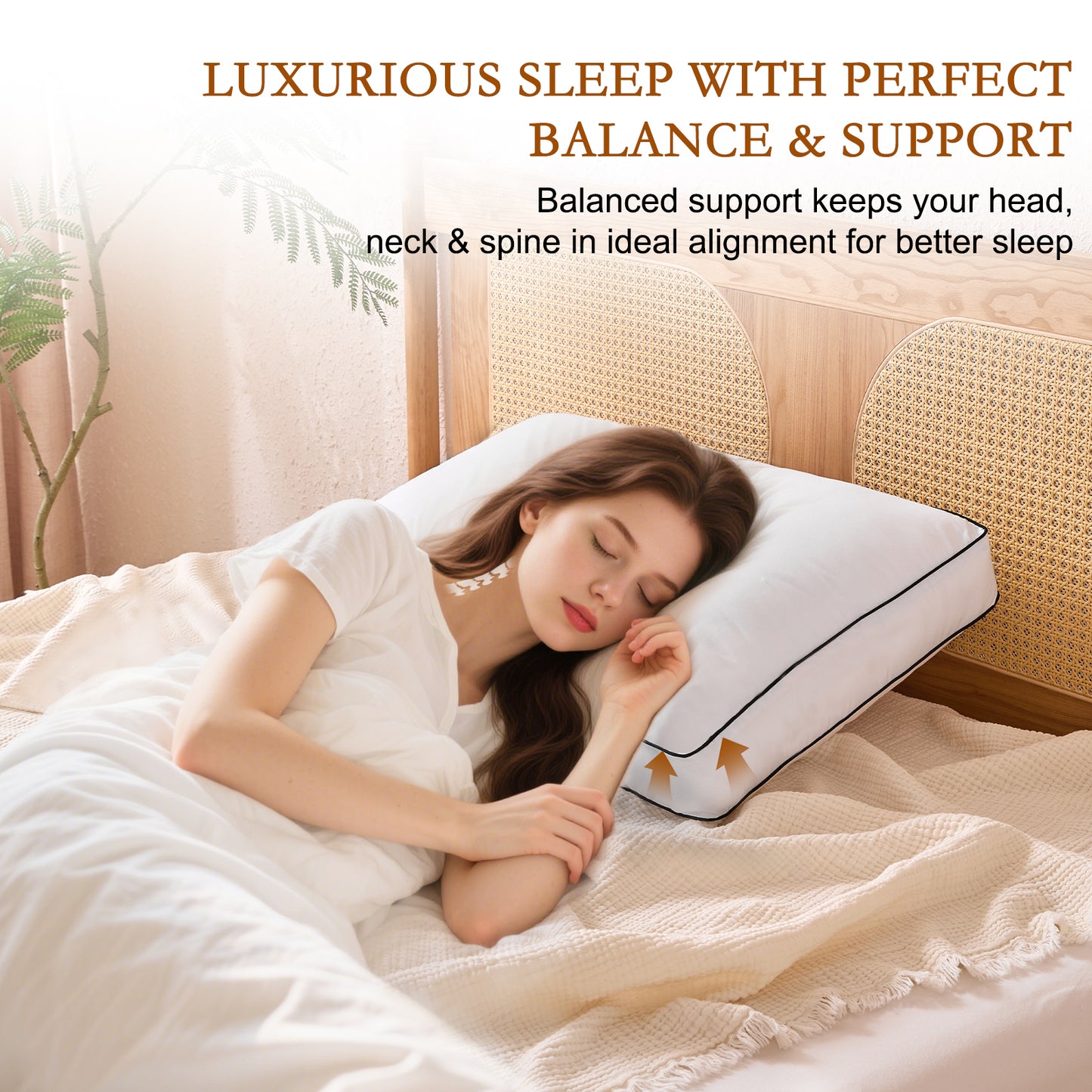 YOUR MOON Natural Soft Wool Pillow Queen Size, Fluffy Thick Australian Wool & Down Alternative Pillow for Sleeping, 100% Cotton Cover, Support Gusseted Bed Pillows for Side Sleeper