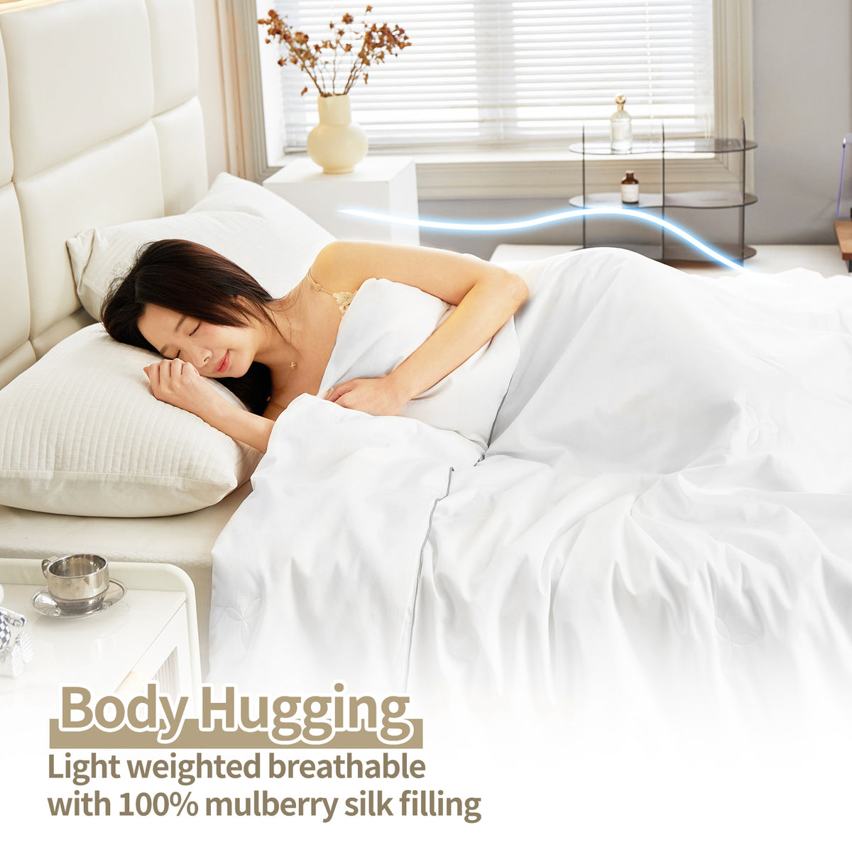 YOUR MOON Luxurious Summer/Spring Lightweight Mulberry Silk Comforter,100% Natural Long Strand Silk Fill Duvet, Luxury Silk Bedding, Cooling Rayon Derived from Bamboo Shell