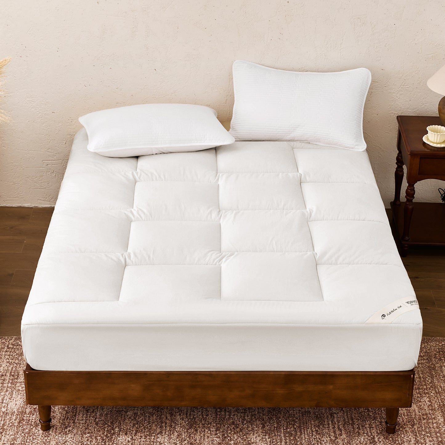 YOUR MOON Wool Mattress Pad Twin,51% Australian Wool, 500GSM-White Natural Cotton Cover, Quilted Wool Mattress Pad, Fitted Mattress Bed Cover with 16-Inch Deep Pocket