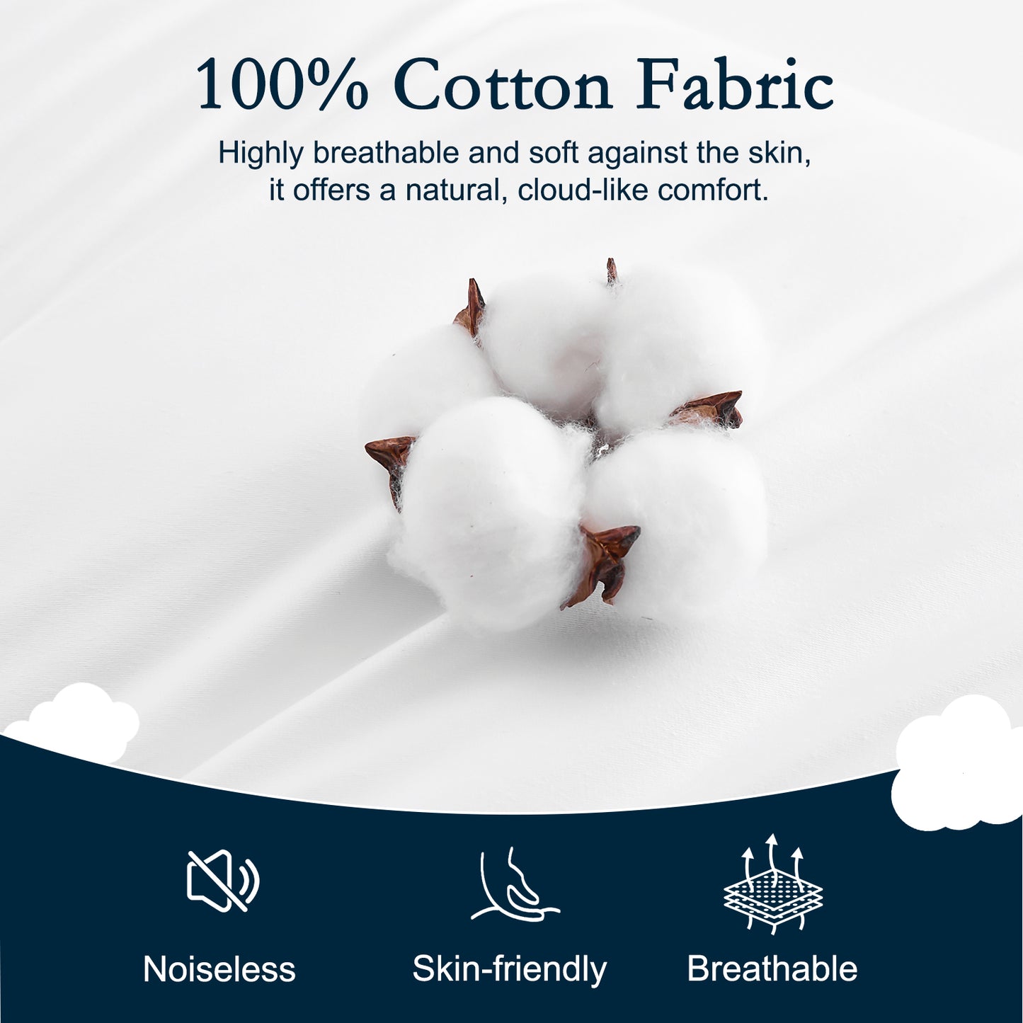 YOUR MOON Soft Support Pillow Queen Size, 100% Cotton Noiseless Cover Pillow, Fluffy Down-Alternative Filling Pillows for Sleeping, Luxury Hotel Bed Pillows for Side Sleepers