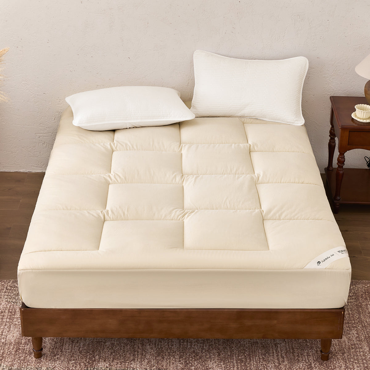 YOUR MOON Wool Mattress Pad Twin,51% Australian Wool, 500GSM-White Natural Cotton Cover, Quilted Wool Mattress Pad, Fitted Mattress Bed Cover with 16-Inch Deep Pocket