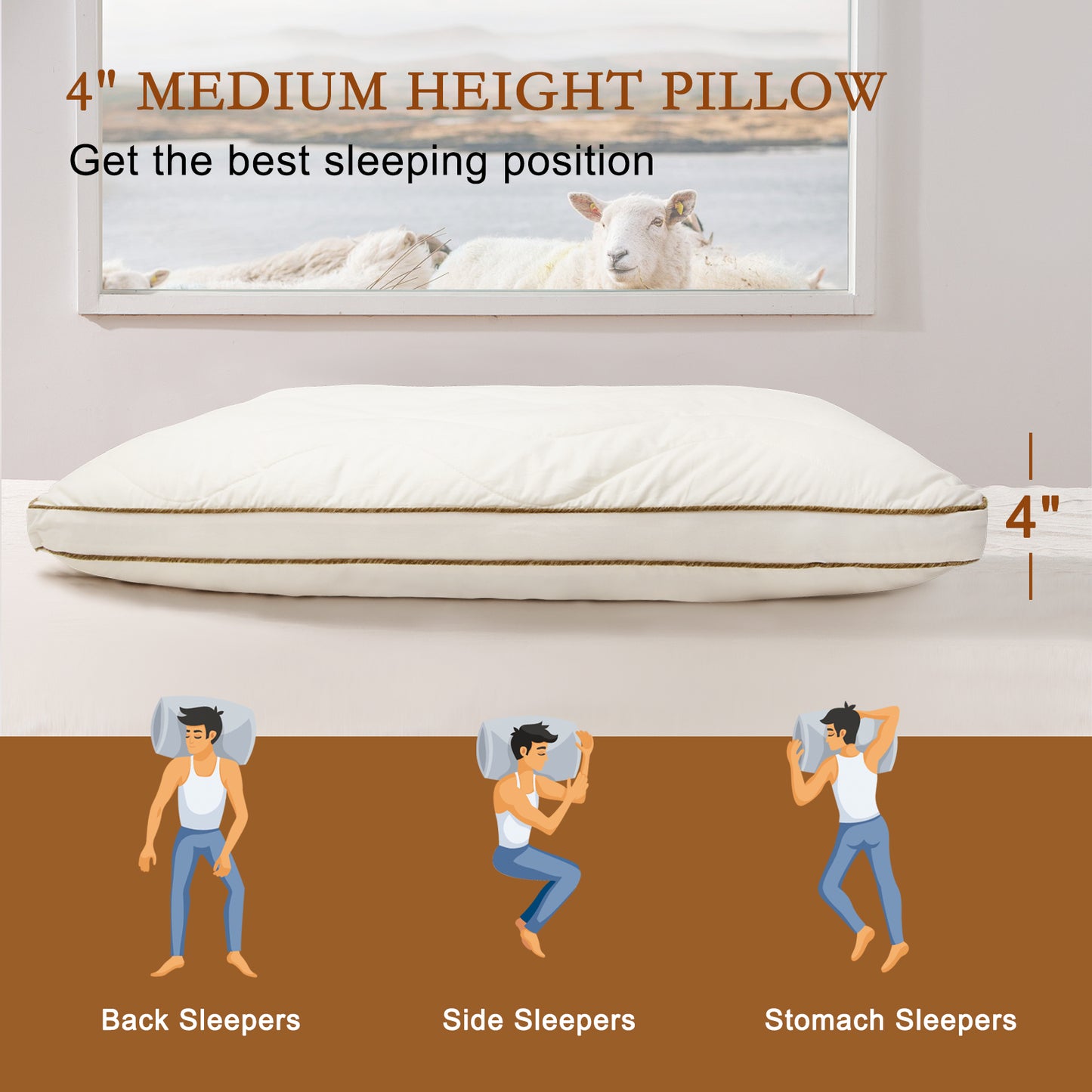 YOUR MOON Soft Natural Wool Pillow Queen Size, Fluffy Down Alternative Pillows for Side Sleeper, Support Gusseted Bed Pillow for Sleeping, 100% Cotton Cover