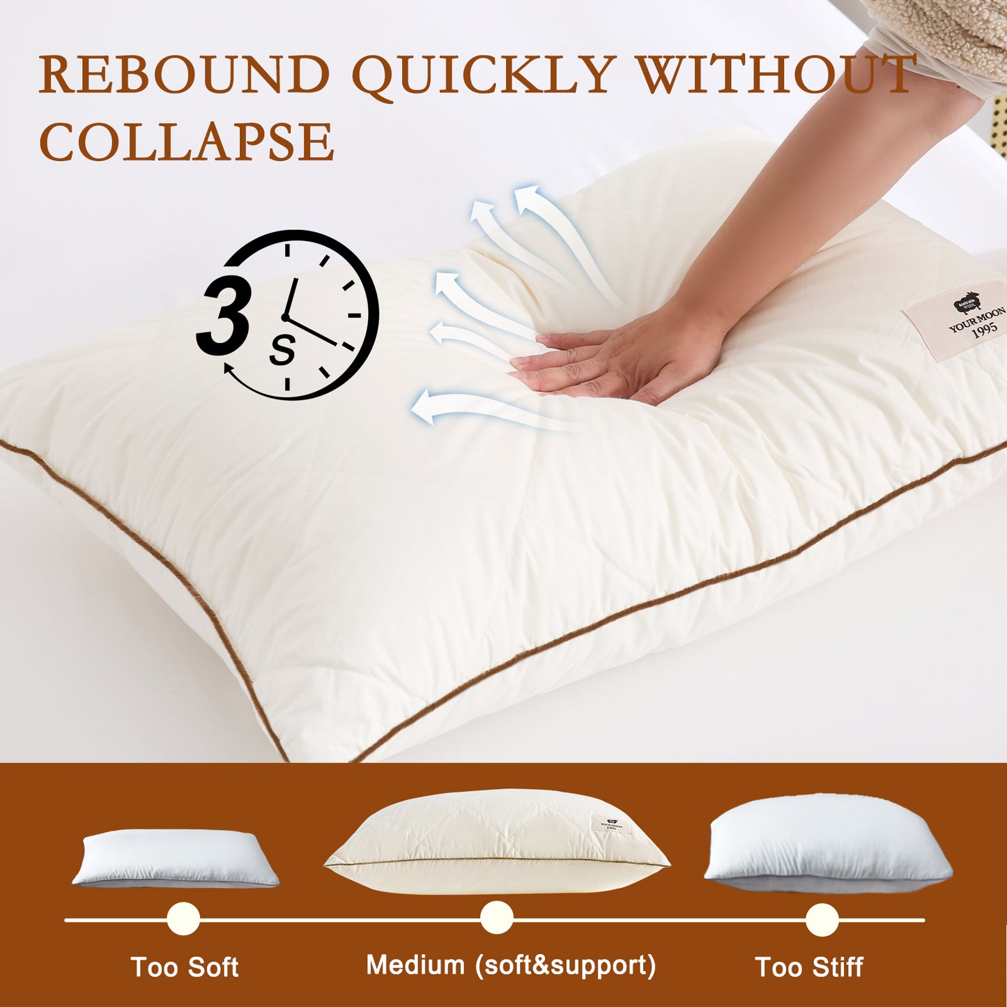 YOUR MOON Soft Natural Wool Pillow Queen Size, Fluffy Down Alternative Pillows for Side Sleeper, Support Gusseted Bed Pillow for Sleeping, 100% Cotton Cover
