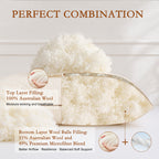YOUR MOON Soft Natural Wool Pillow Queen Size, Fluffy Down Alternative Pillows for Side Sleeper, Support Gusseted Bed Pillow for Sleeping, 100% Cotton Cover