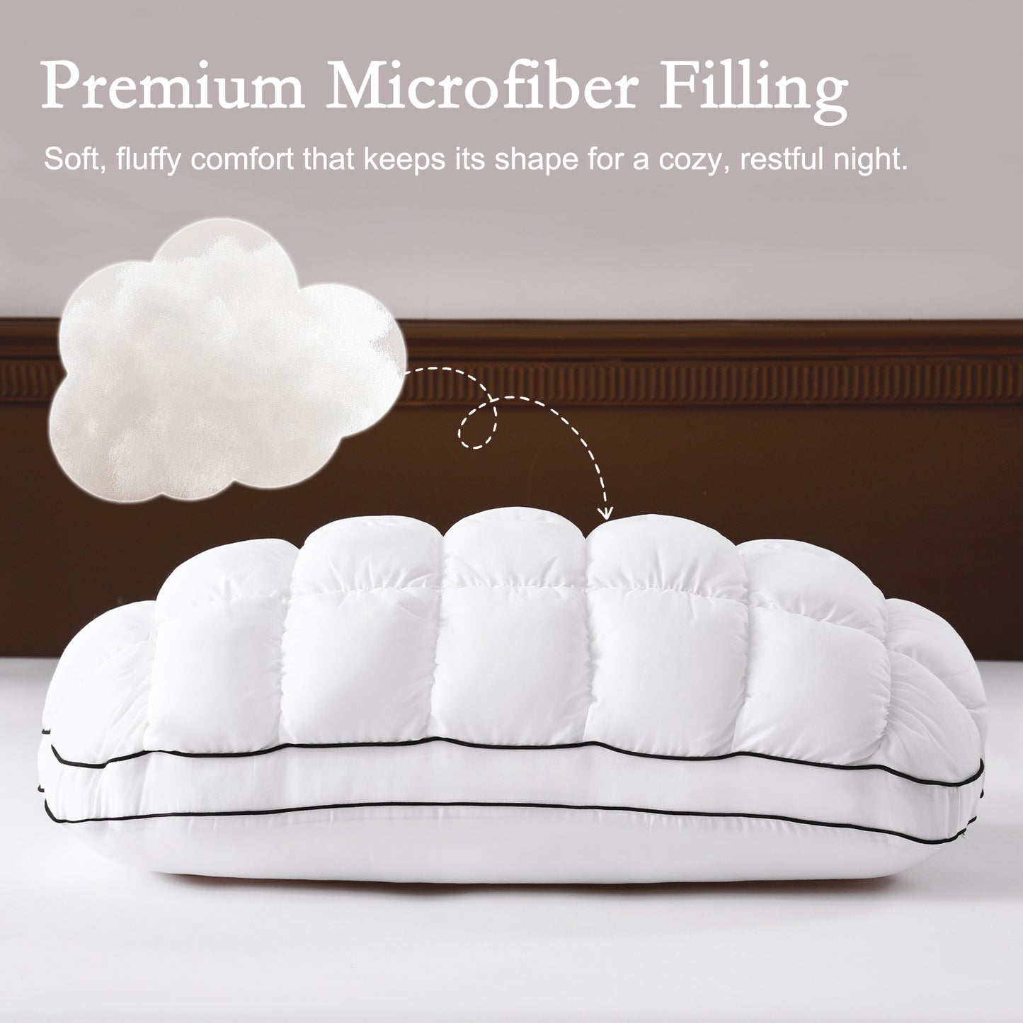 YOUR MOON Soft Support Pillow Queen Size, 100% Cotton Noiseless Cover Pillow, Fluffy Down-Alternative Filling Pillows for Sleeping, Luxury Hotel Bed Pillows for Side Sleepers