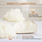 YOUR MOON Support Wool Pillow Queen Size Set of 2 (Off White) Natural Premium Australian Wool & Down Alternative Filling, 100% Cotton Cover, Soft Breathable Wool Bed Pillow