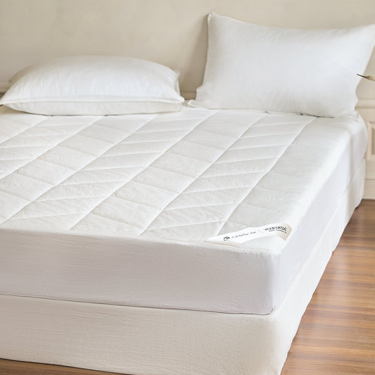 YOUR MOON Natural Wool Mattress Pad Queen Size, 100% Australian Wool Filling Mattress Topper, 200GSM Quilted Fitted Mattress Bed Cover, Breathable Cotton Cover with 16" Deep Pocket(White)