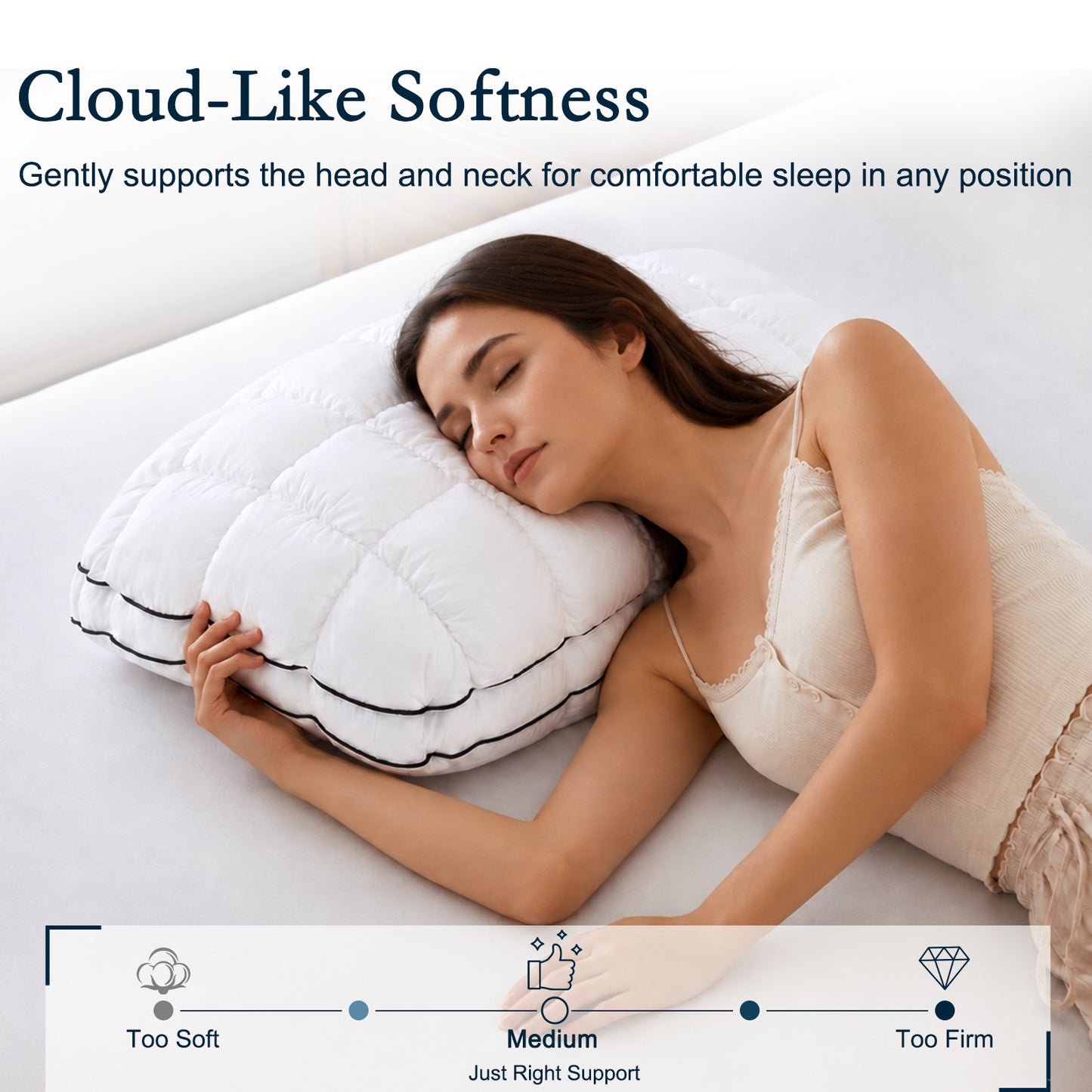 YOUR MOON Soft Support Pillow Queen Size, 100% Cotton Noiseless Cover Pillow, Fluffy Down-Alternative Filling Pillows for Sleeping, Luxury Hotel Bed Pillows for Side Sleepers