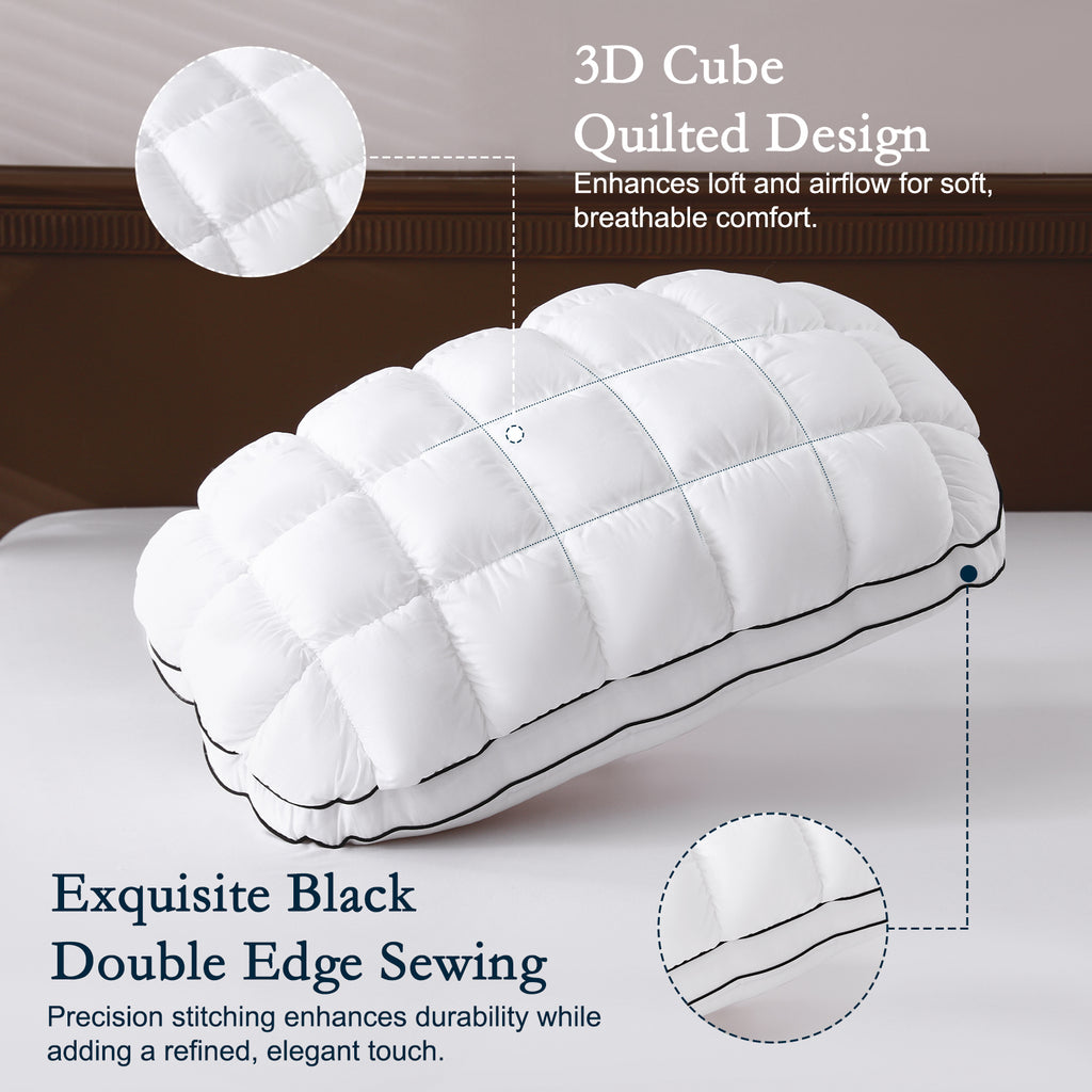 YOUR MOON Soft Support Pillow Queen Size, 100% Cotton Noiseless Cover Pillow, Fluffy Down-Alternative Filling Pillows for Sleeping, Luxury Hotel Bed Pillows for Side Sleepers
