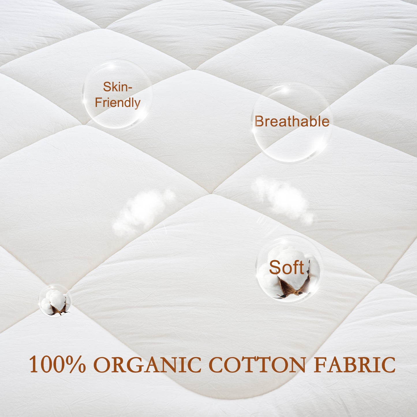 YOUR MOON 100% Wool Mattress Pad Queen, 500 GSM, White, Australian Wool Filling, Natural Cotton Cover, Quilted Mattress Pad, 16-Inch Deep Pocket, Mattress Bed Cover
