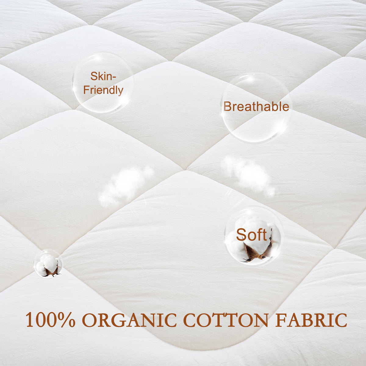 YOUR MOON 100% Wool Mattress Pad Queen, 500 GSM, White, Australian Wool Filling, Natural Cotton Cover, Quilted Mattress Pad, 16-Inch Deep Pocket, Mattress Bed Cover