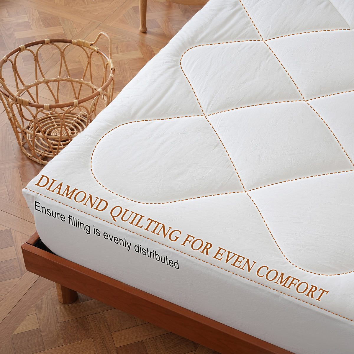 YOUR MOON 100% Wool Mattress Pad Queen, 500 GSM, White, Australian Wool Filling, Natural Cotton Cover, Quilted Mattress Pad, 16-Inch Deep Pocket, Mattress Bed Cover